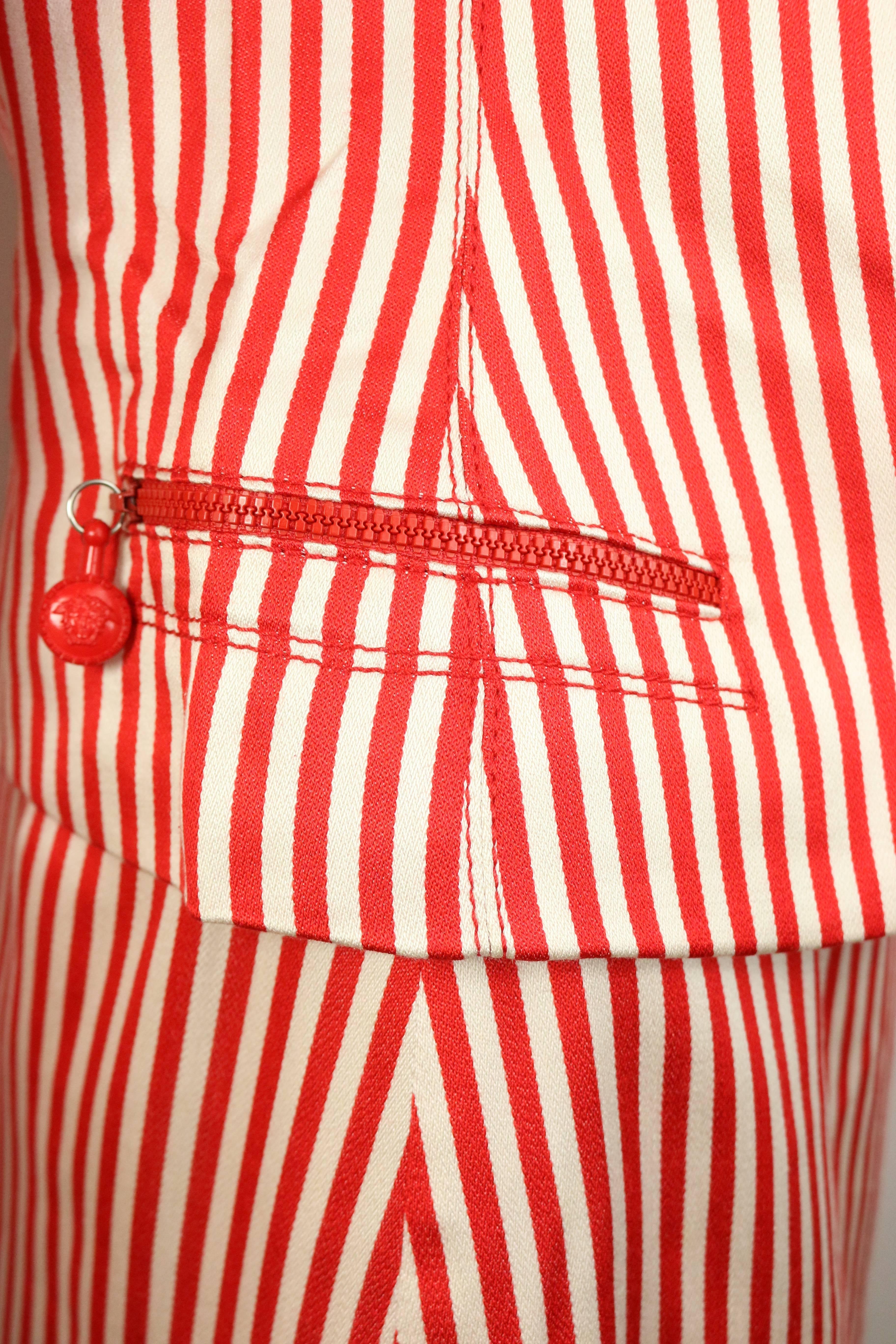 red and white striped suit