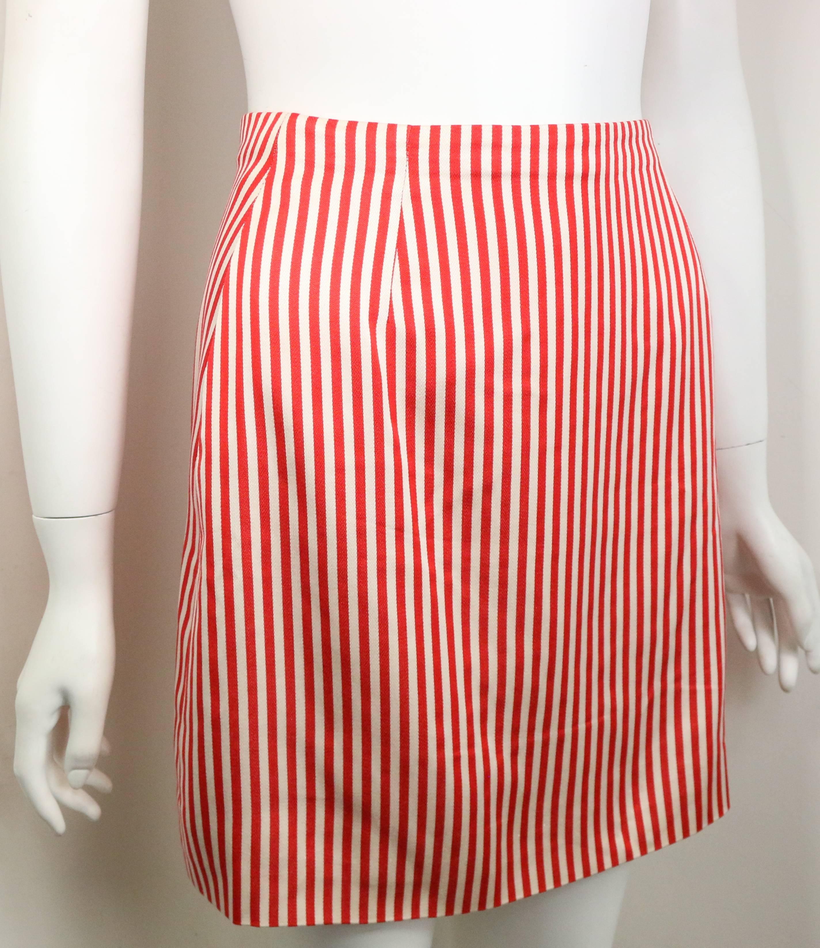 Orange Gianni Versace Couture Red and White Stripe Silk Jacket and Skirt Ensemble