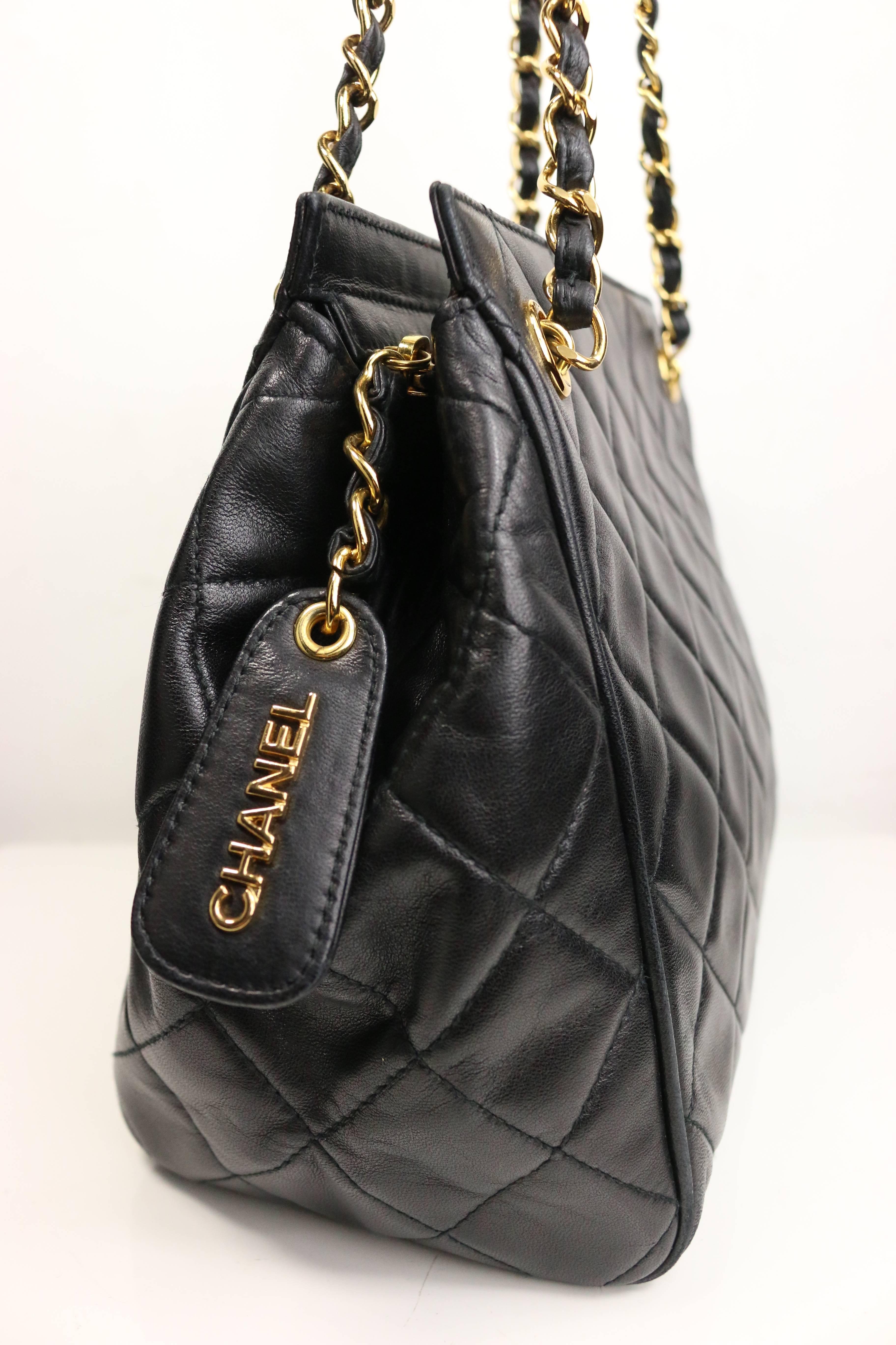 Chanel Black Quilted Lambskin Leather Petite Timeless Shoulder Strap Tote In Excellent Condition In Sheung Wan, HK