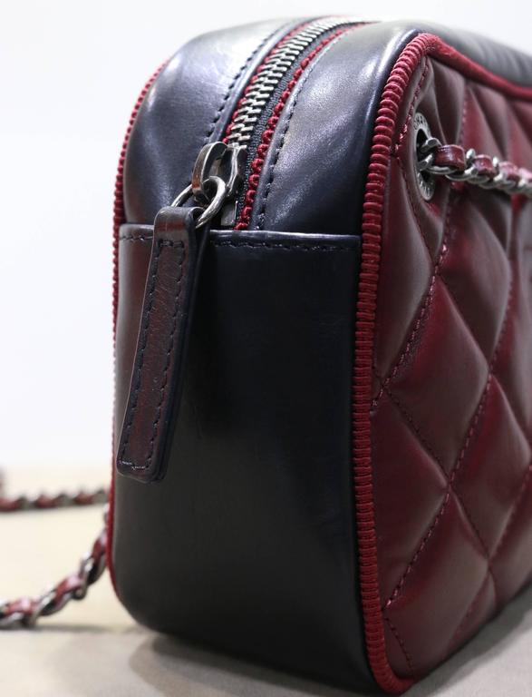Chanel Burgundy/Black Quilted Diamond Ballerine Ribbon Small Camera