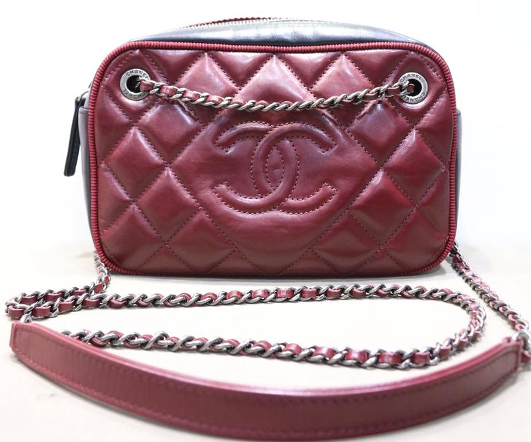 Chanel Burgundy/Black Quilted Diamond Ballerine Ribbon Small Camera