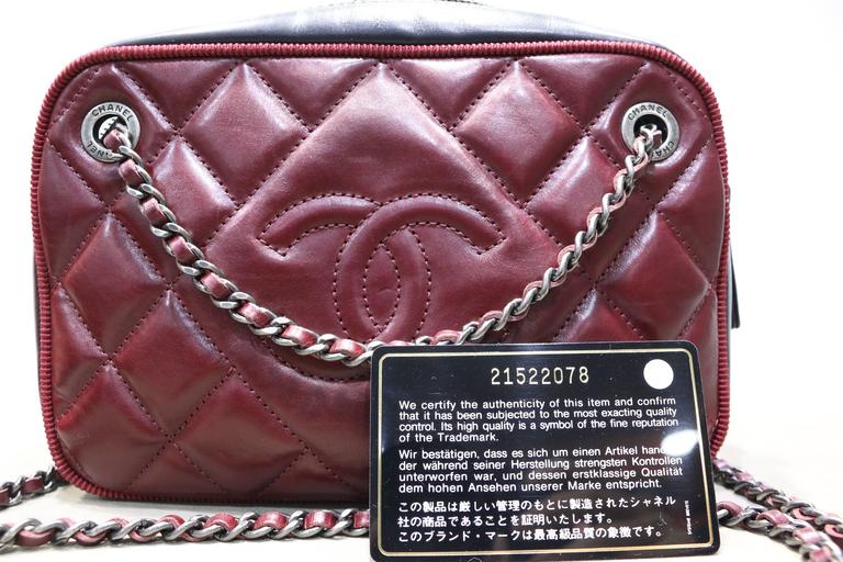 Chanel Burgundy/Black Quilted Diamond Ballerine Ribbon Small Camera