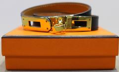 Hermes Black Kelly Double Tour Leather Bracelet In Gold Toned Hardware