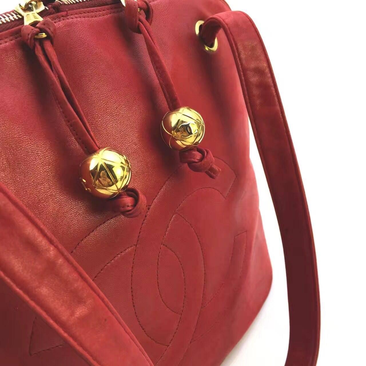 Women's Chanel Red Lambskin Leather handle bag 