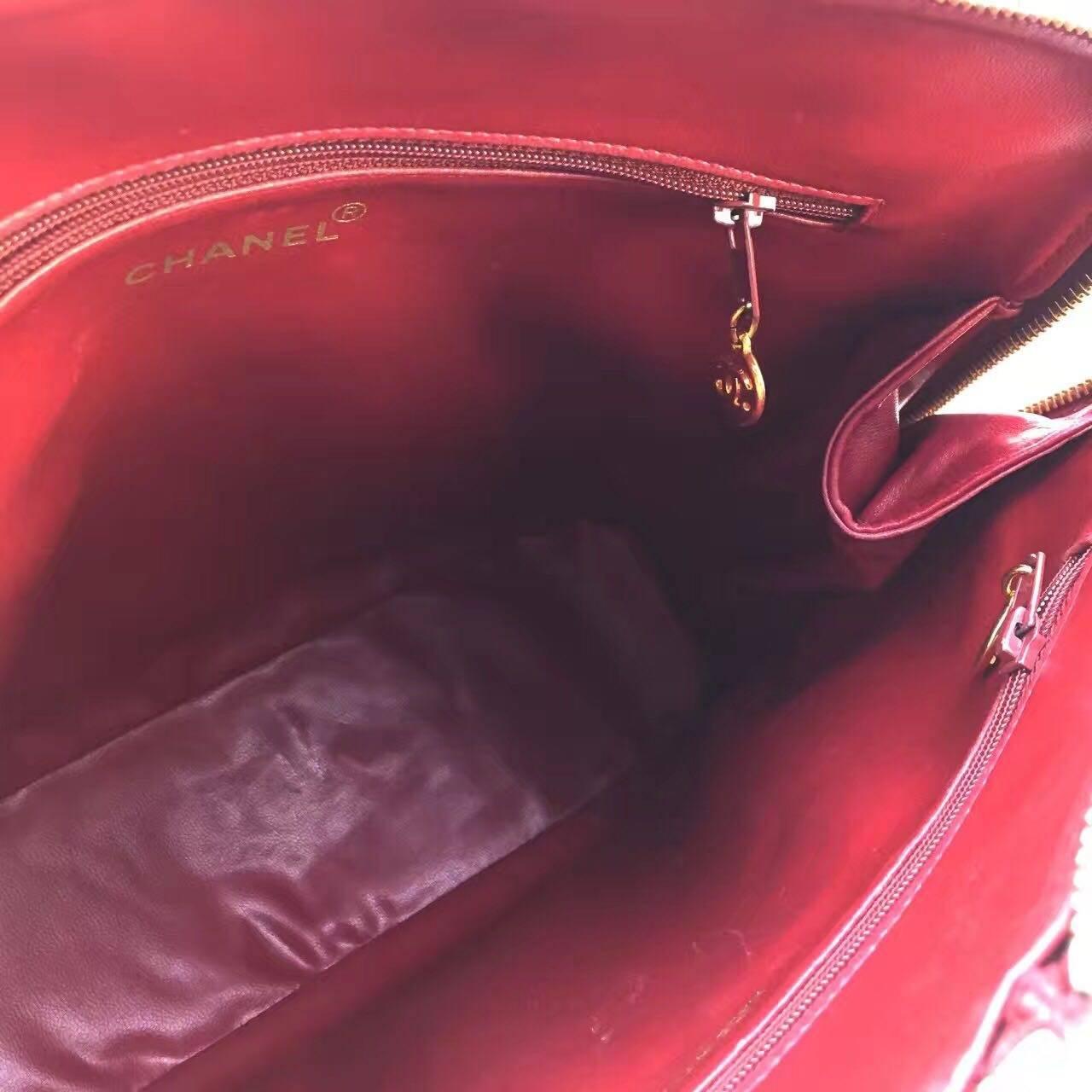 Chanel Red Lambskin Leather handle bag  1