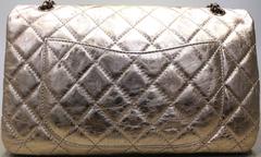 Chanel Rose Gold Metallic 2.55 Quilted Calfskin Shoulder Jumbo Double Flap Bag
