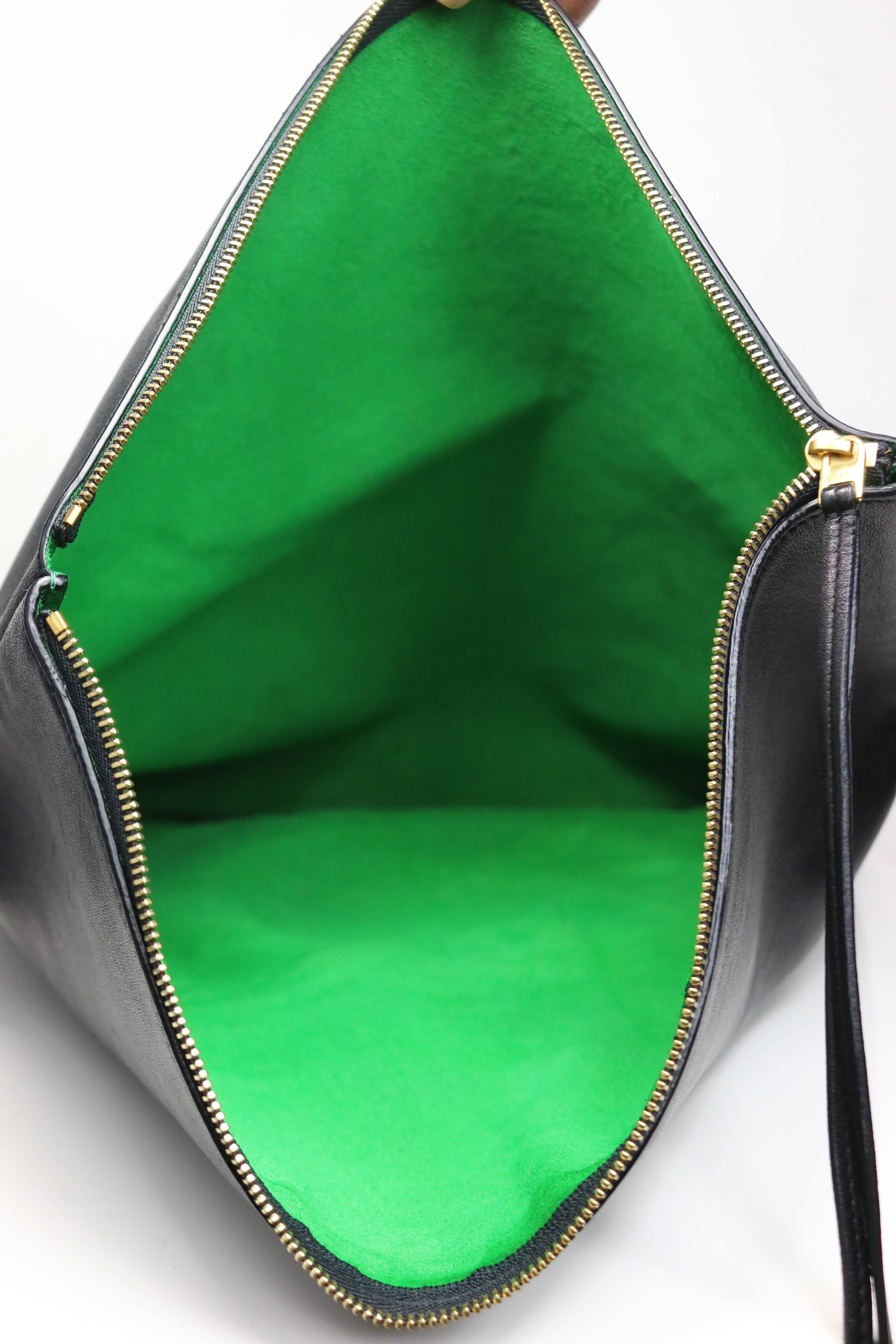  Celine Black Soft Nappa Lamskin Leather Pouch Eyelet Handbag 1