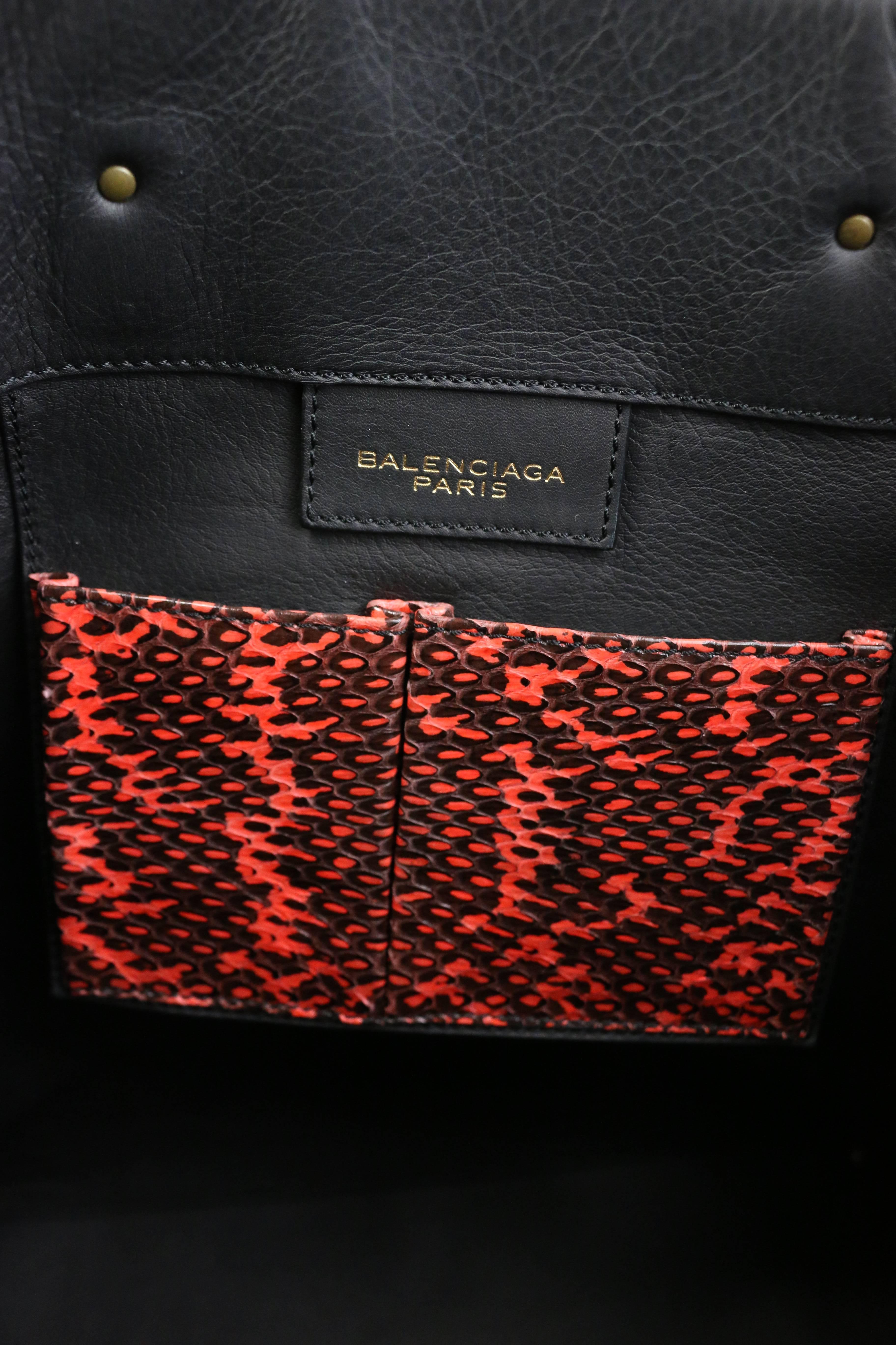 Brown Balenciaga Python Leather Faded black and Coral Paper Tote Bag