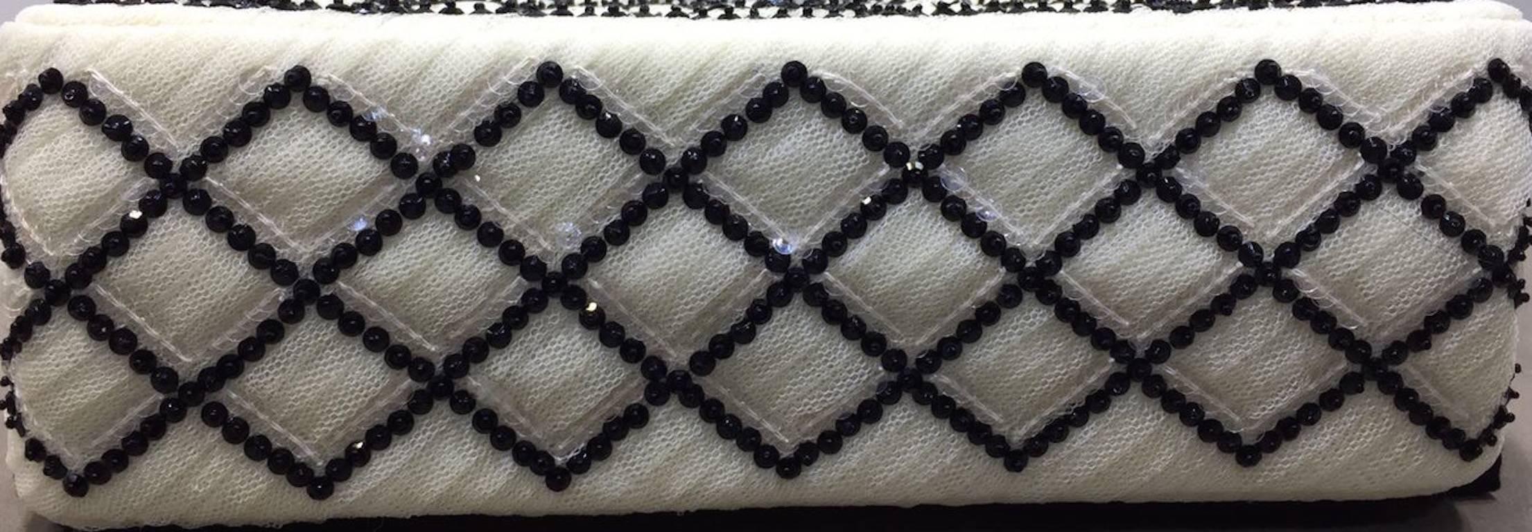 Chanel White and Black Sequined Flap Shoulder Bag  In Excellent Condition In Sheung Wan, HK