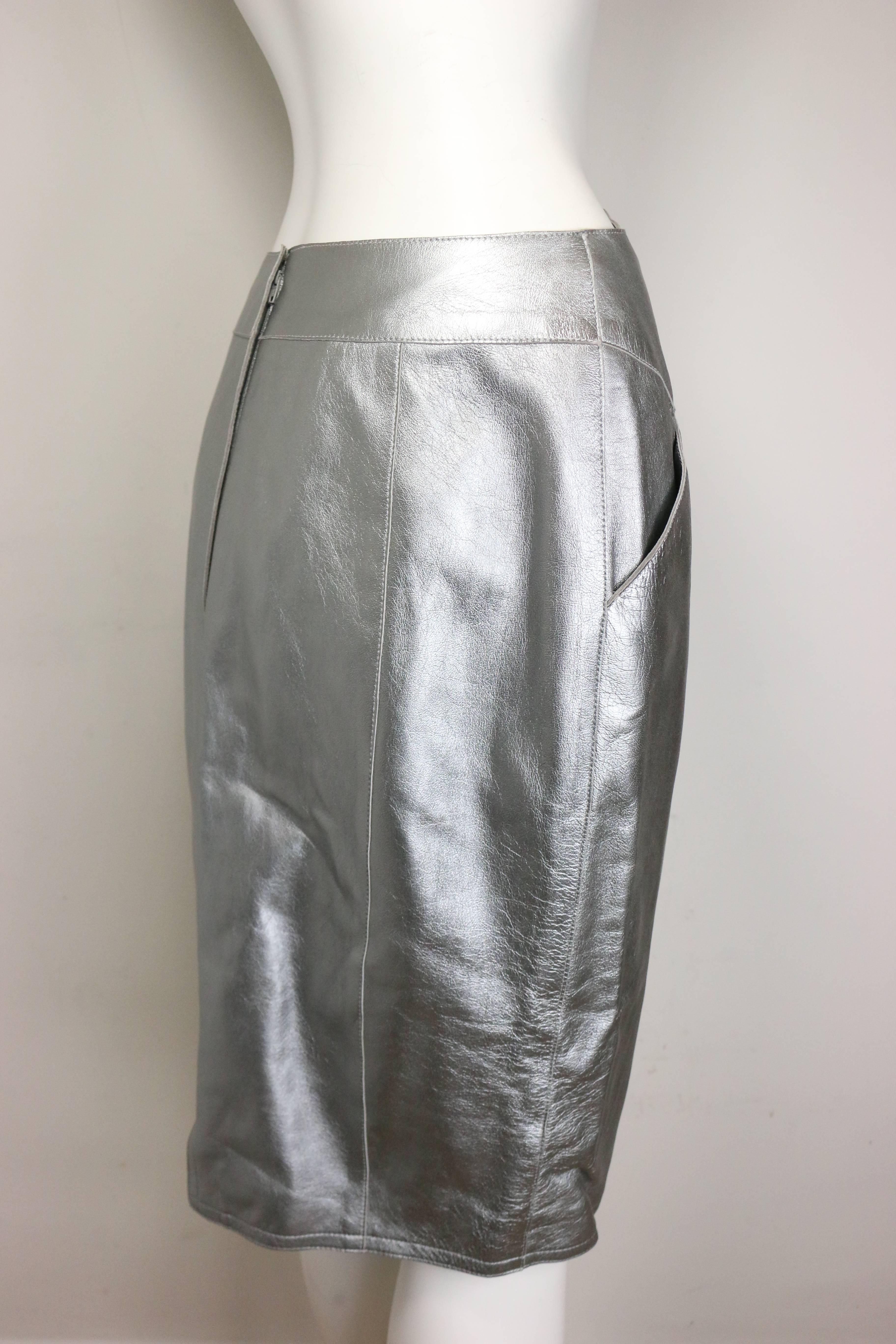 silver leather skirt