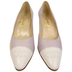 Chanel Bi Colour Purple/White "CC" Leather Pointy Heels 12