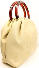 Vintage Chanel Beige Lambskin Camellia Bucket Bag Tortoise Handle