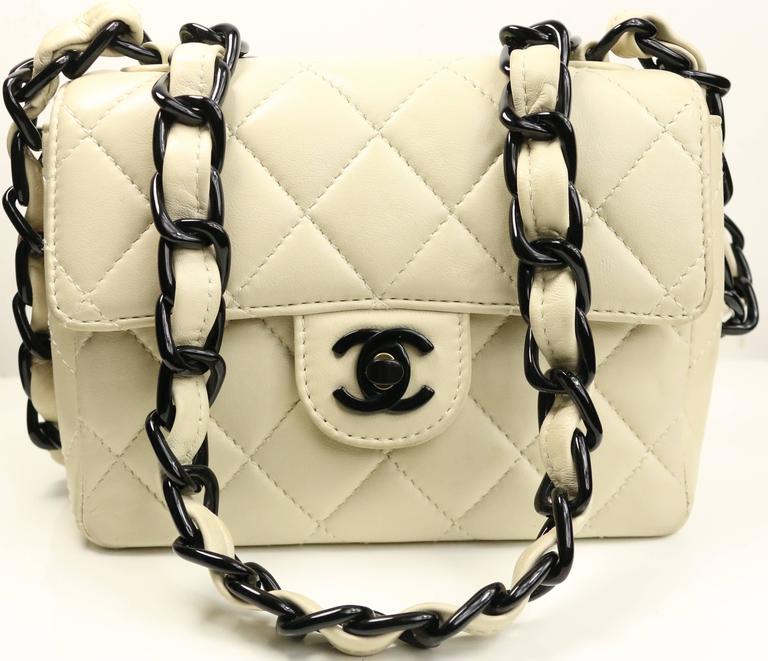 Chanel Vanilla Quilted Lambskin Leather with Black Vinyl Chain Mini