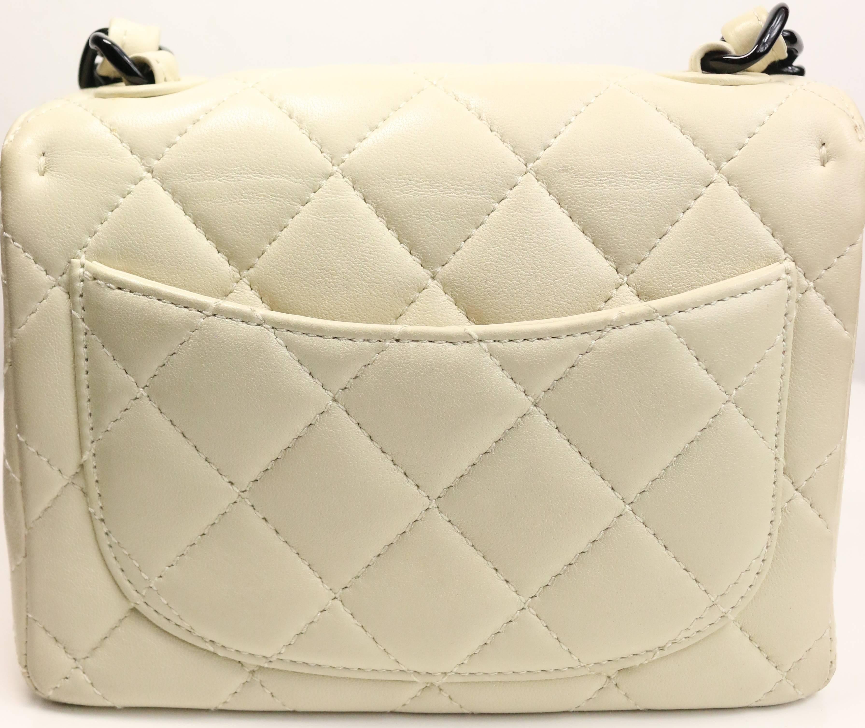 Beige Chanel Vanilla Quilted Lambskin Leather with Black Vinyl Chain Mini Flap Bag