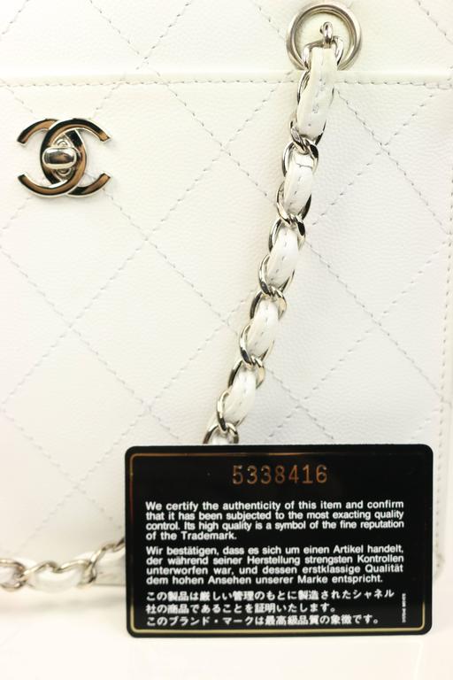 Chanel White Quilted Caviar Leather Silver Chain Straps Handbag at 1stDibs