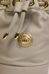 Gianni Versace Medusa Light Grey Leather Drawstring Mini Bucket Handbag
