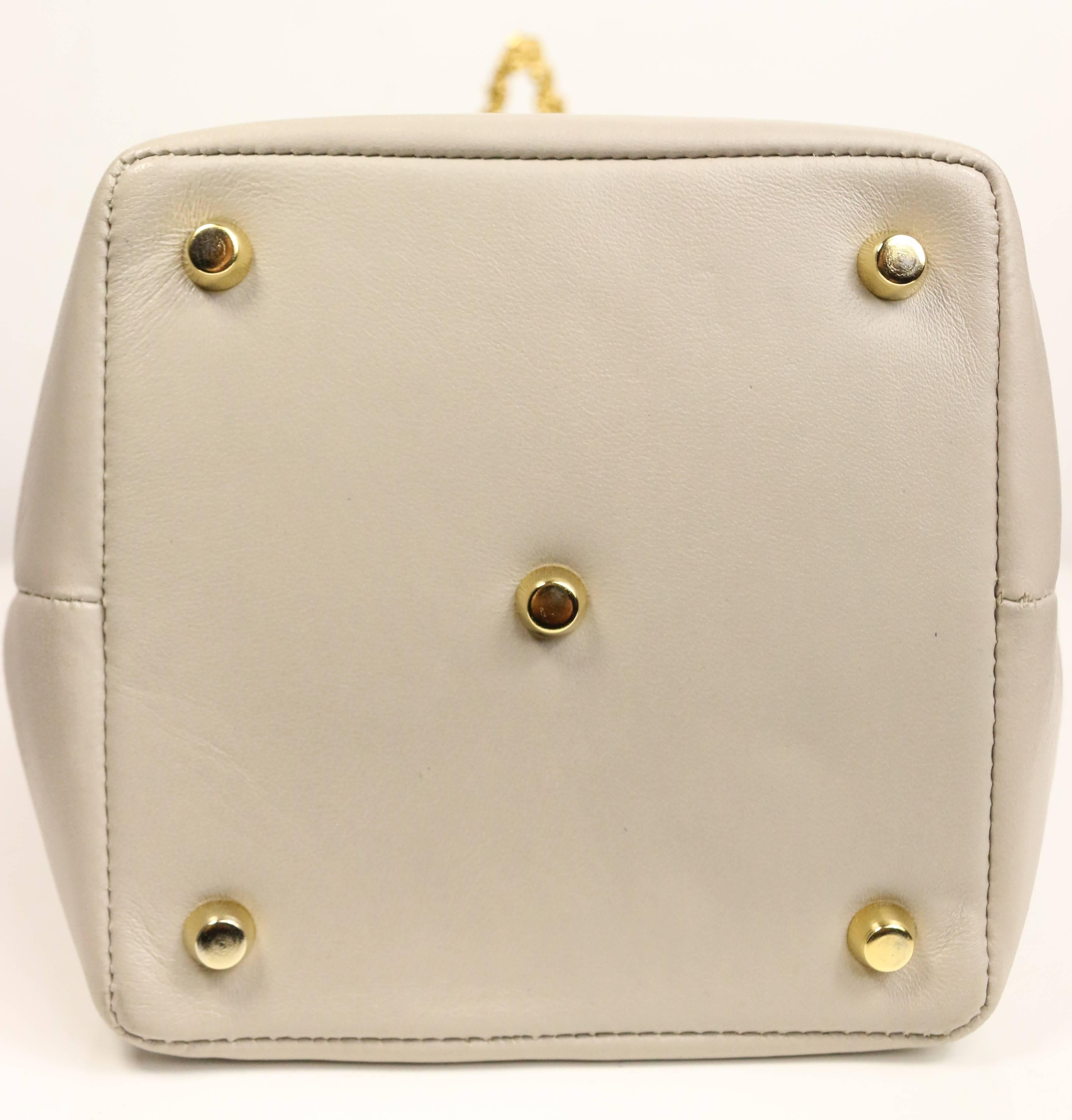 Beige Gianni Versace Medusa Light Grey Leather Drawstring Mini Bucket Handbag  For Sale