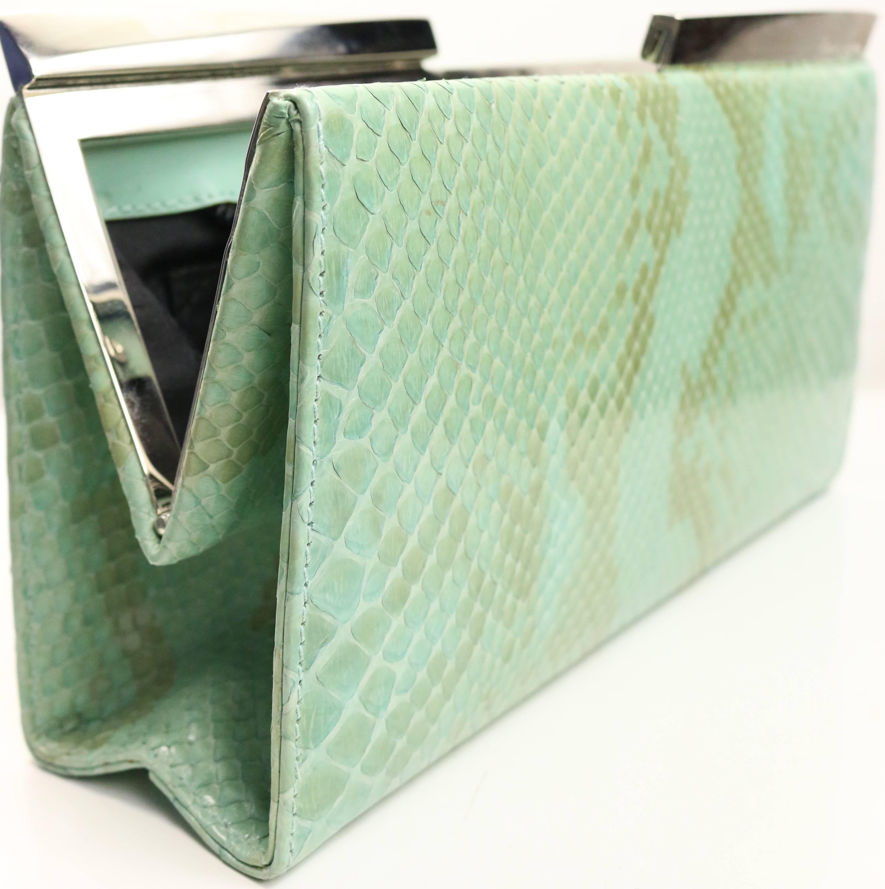 Women's Salvatore Ferragamo Green Python Clutch bag  For Sale