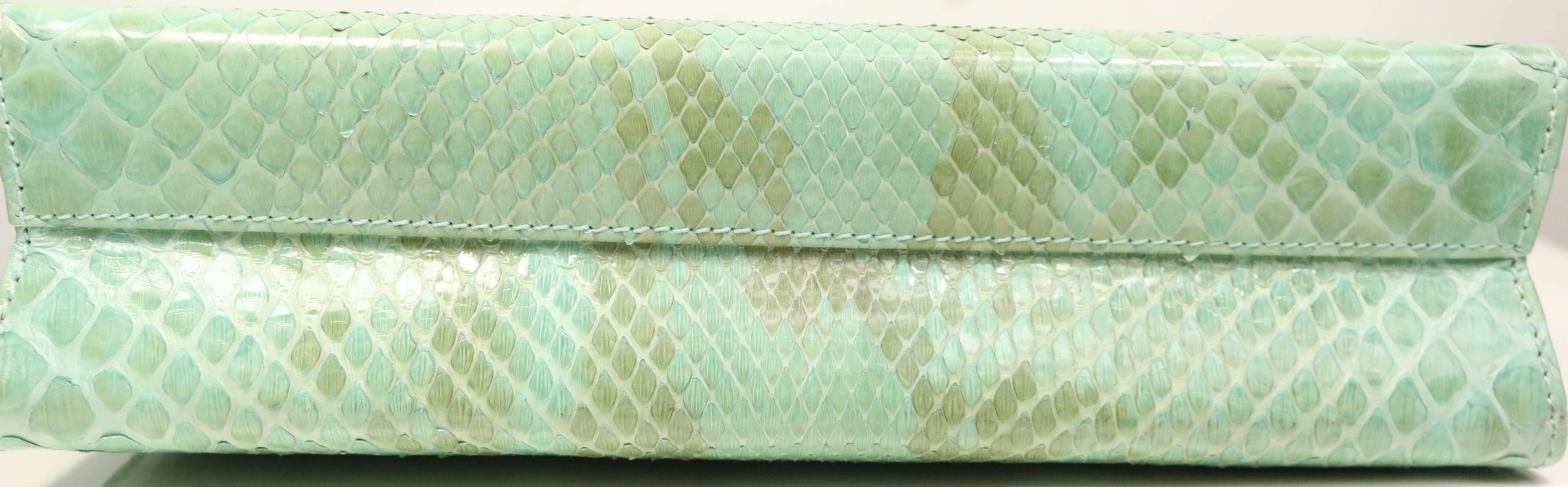 Salvatore Ferragamo Green Python Clutch bag  For Sale 1