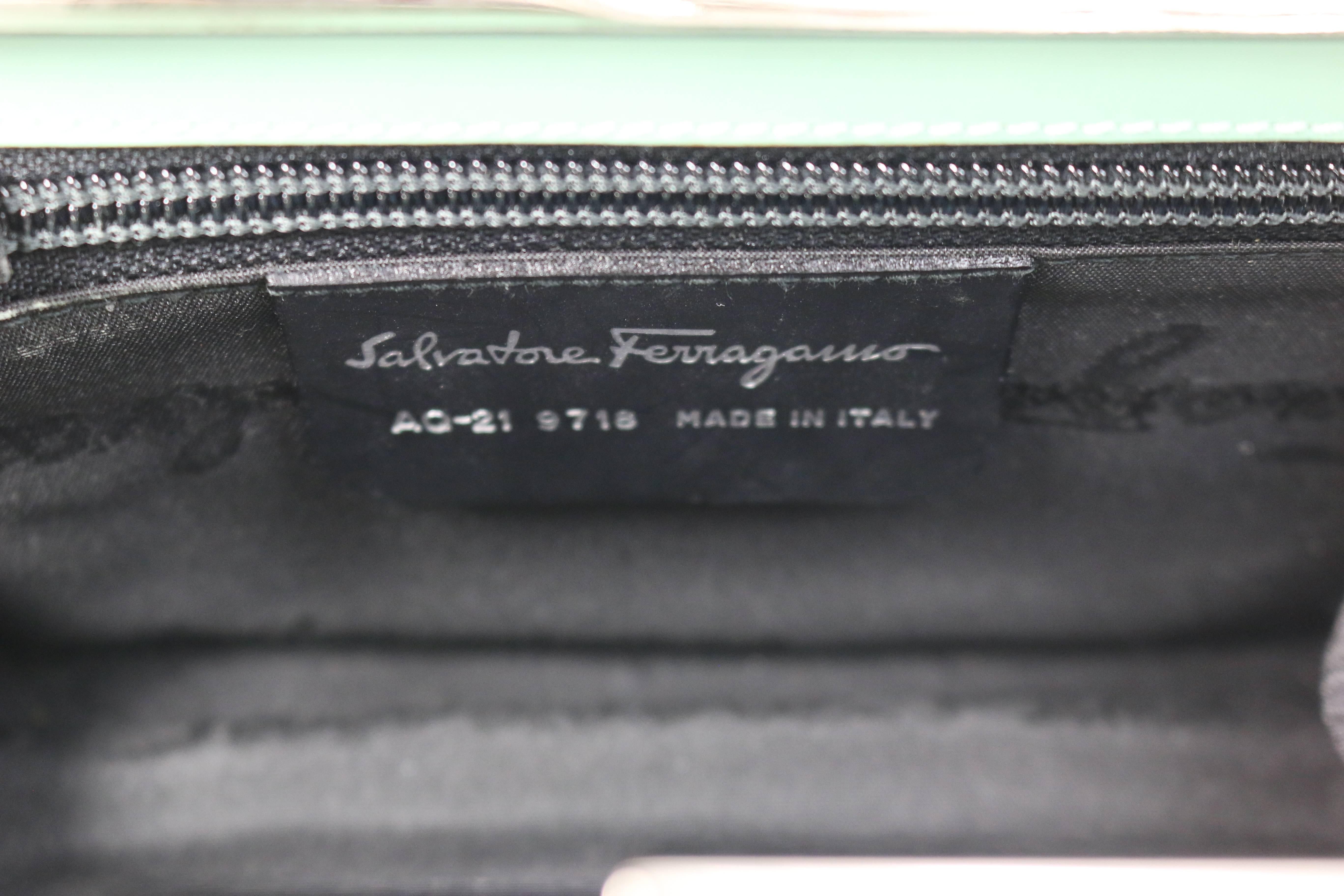 Salvatore Ferragamo Green Python Clutch bag  For Sale 3