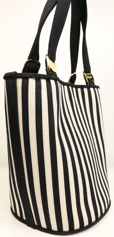 Salvatore Ferragamo Black and White Stripe bucket handbag with Strap at ...