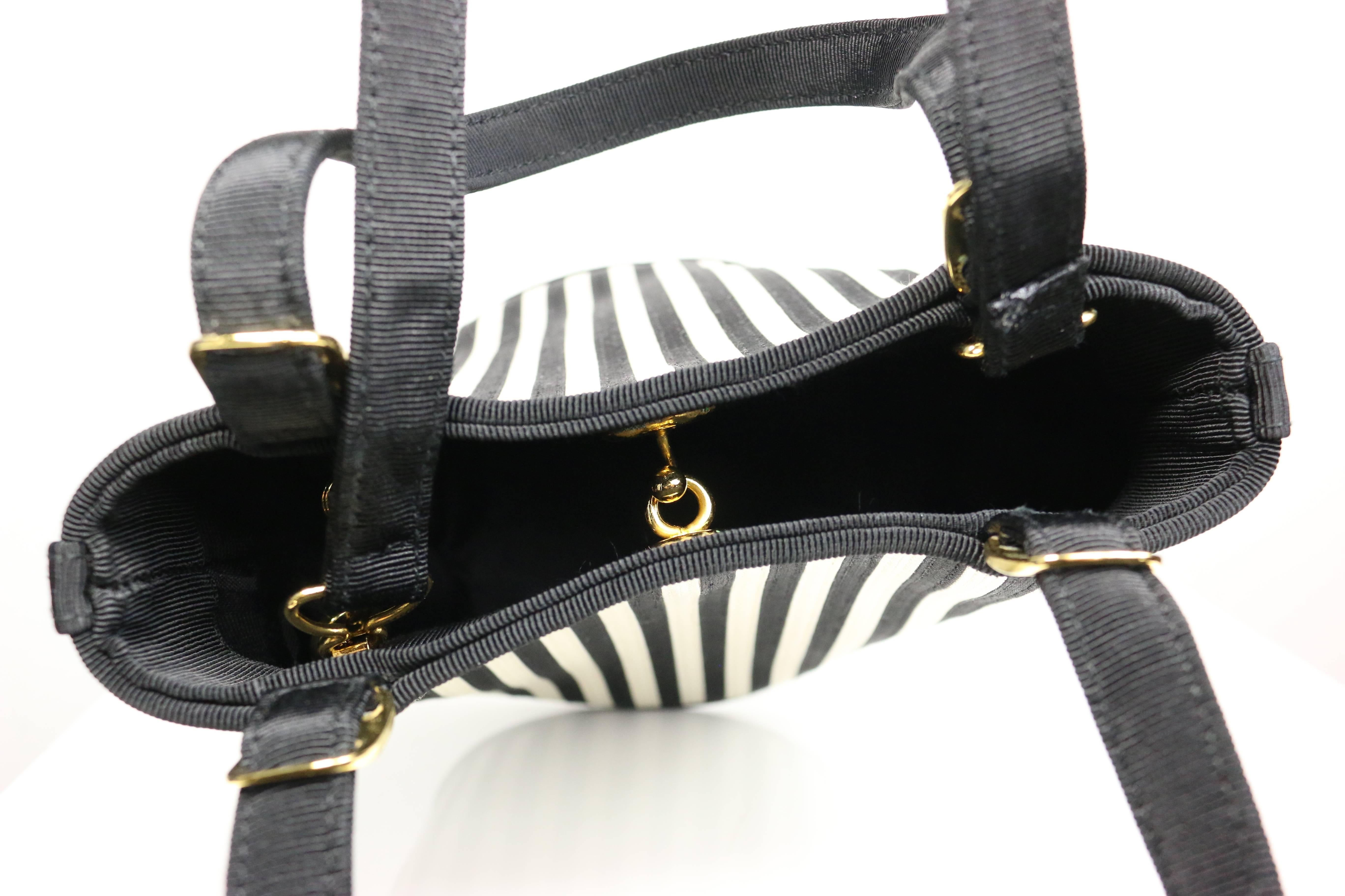 Women's Salvatore Ferragamo Black and White Stripe bucket handbag with Strap