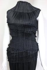 90s Issey Miyake Black Pleated Sleeveless High Neck Top and Long Skirt Ensemble