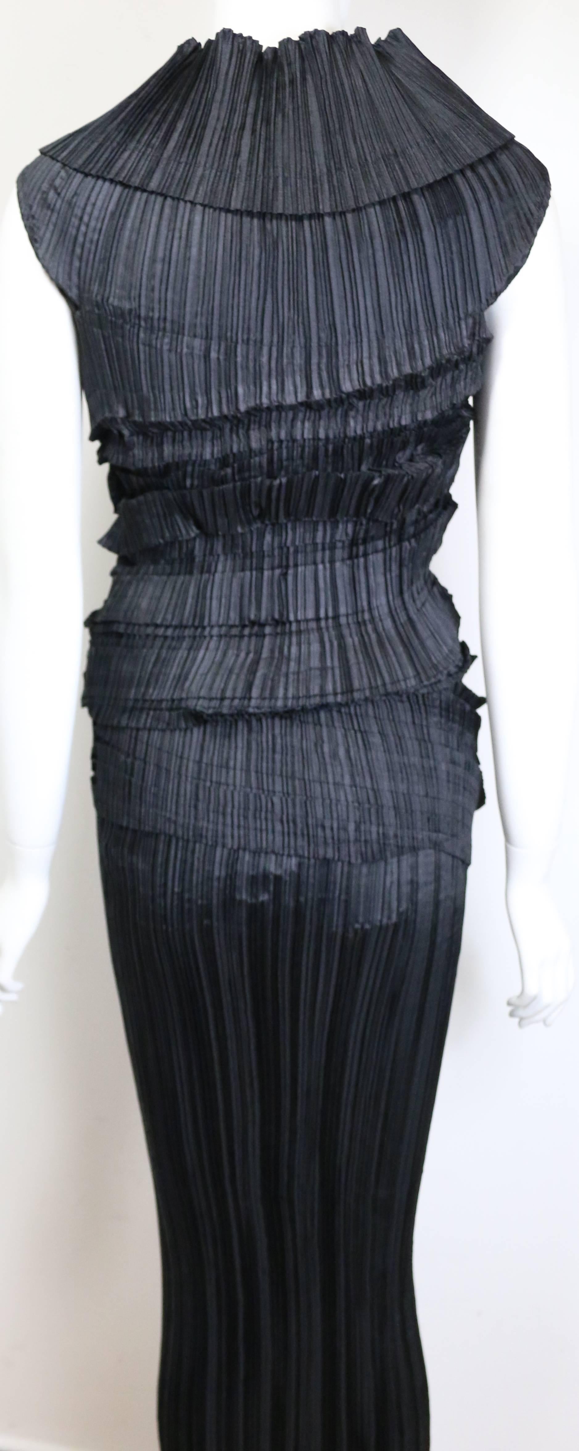 90s Issey Miyake Black Pleated Sleeveless High Neck Top and Long Skirt Ensemble  In New Condition In Sheung Wan, HK