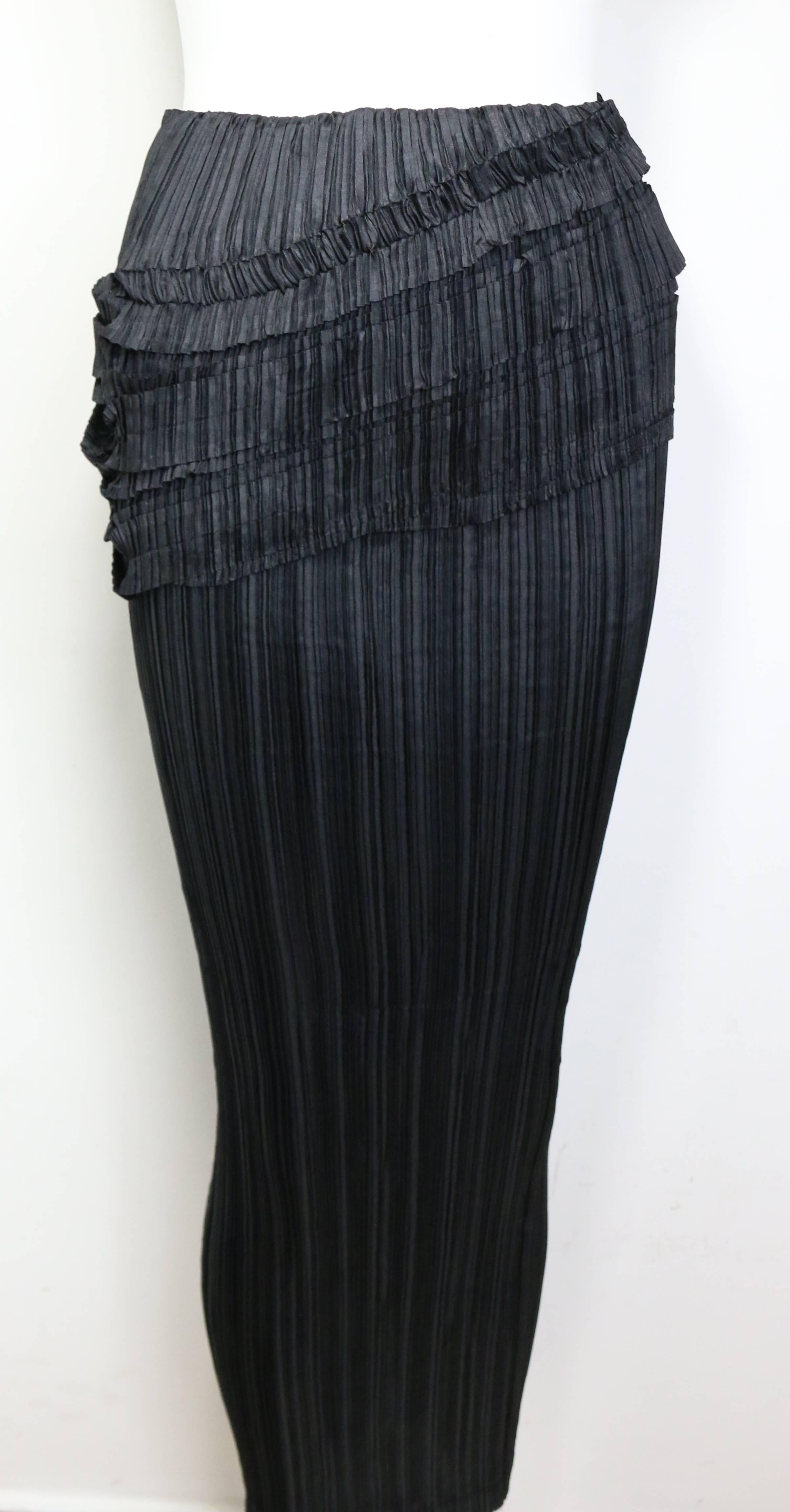 Women's 90s Issey Miyake Black Pleated Sleeveless High Neck Top and Long Skirt Ensemble 