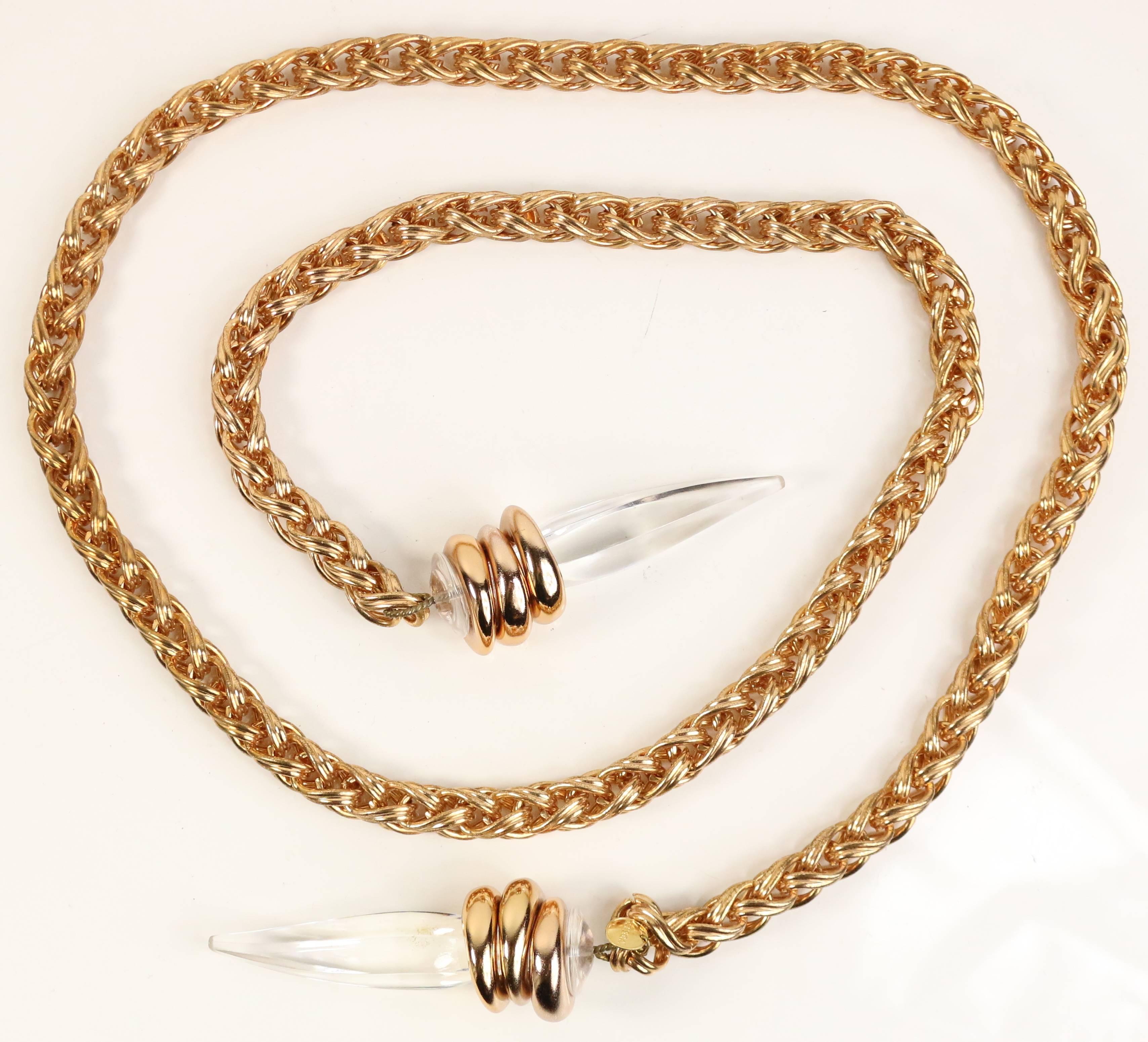 - Vintage 80s Crisco (brand launched by Escada) copper metal chain belt attached with two plastic 