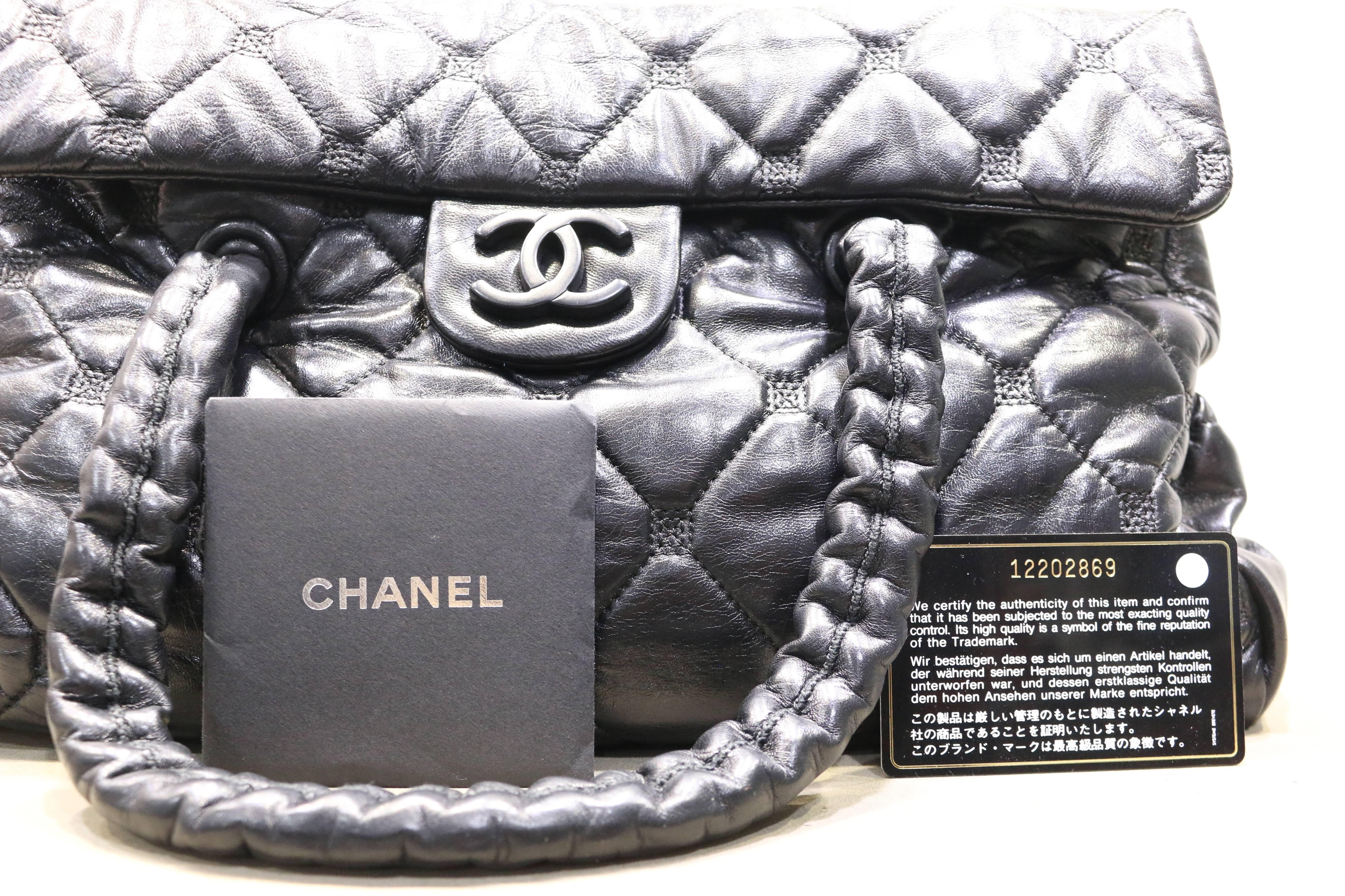 Chanel Black Quilted Lambskin Leather Double Straps Handbag  1