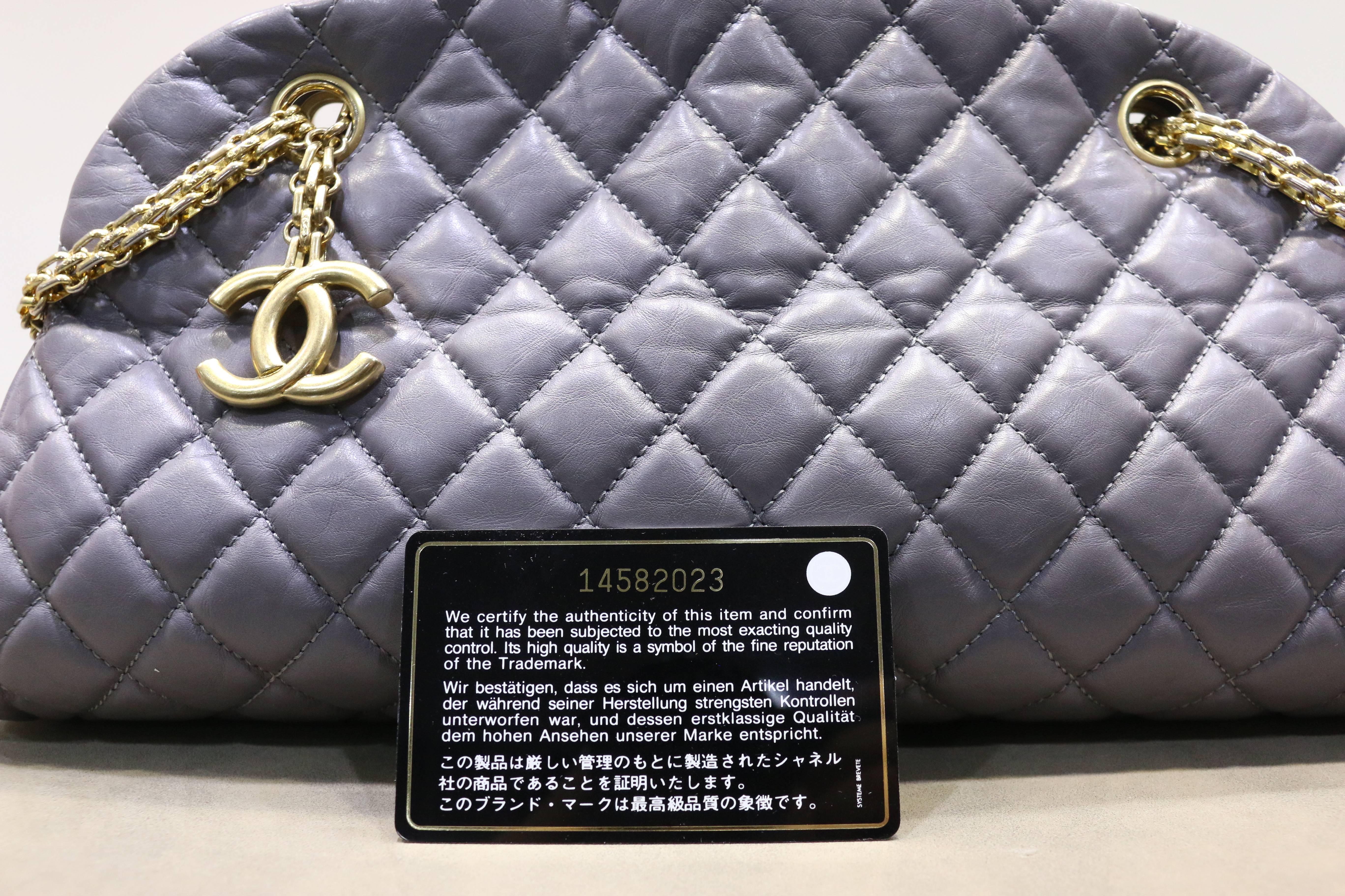 Chanel Grey Quilted Lambskin Leather Bowling Bag 2