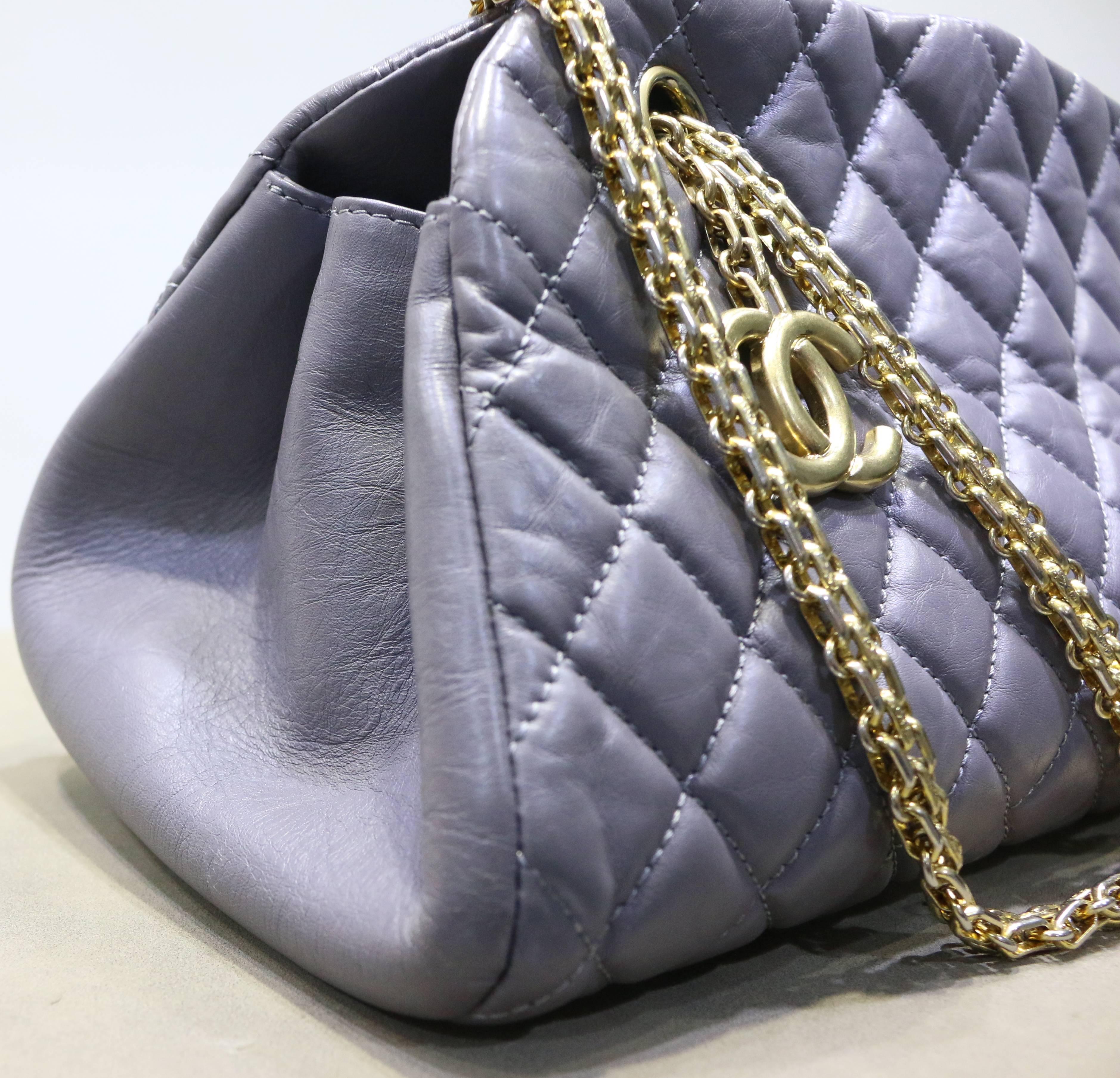 Chanel Grey Quilted Lambskin Leather Bowling Bag In Excellent Condition In Sheung Wan, HK