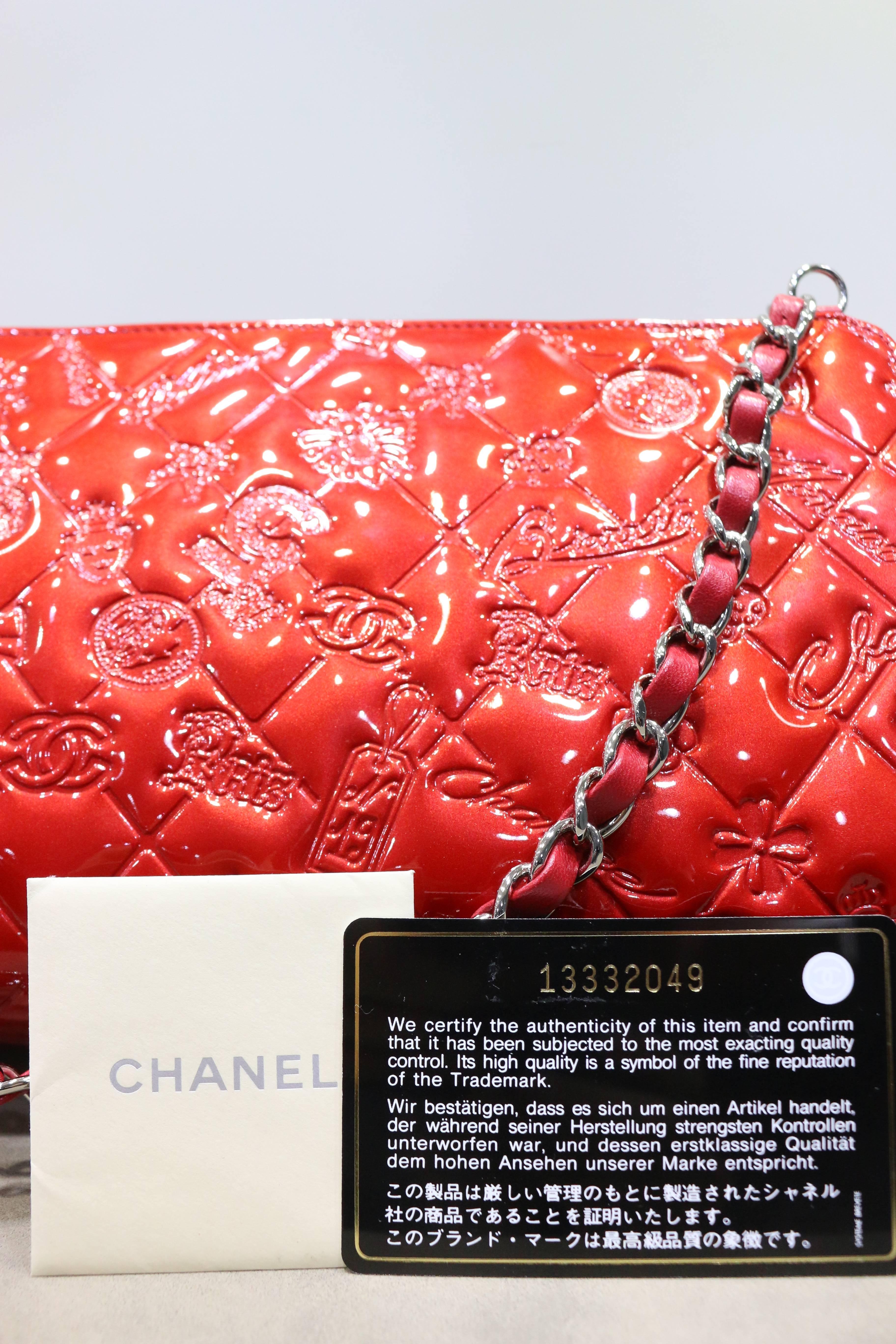 Chanel Red Patent and Lamb Icon motif Porch Bag 2
