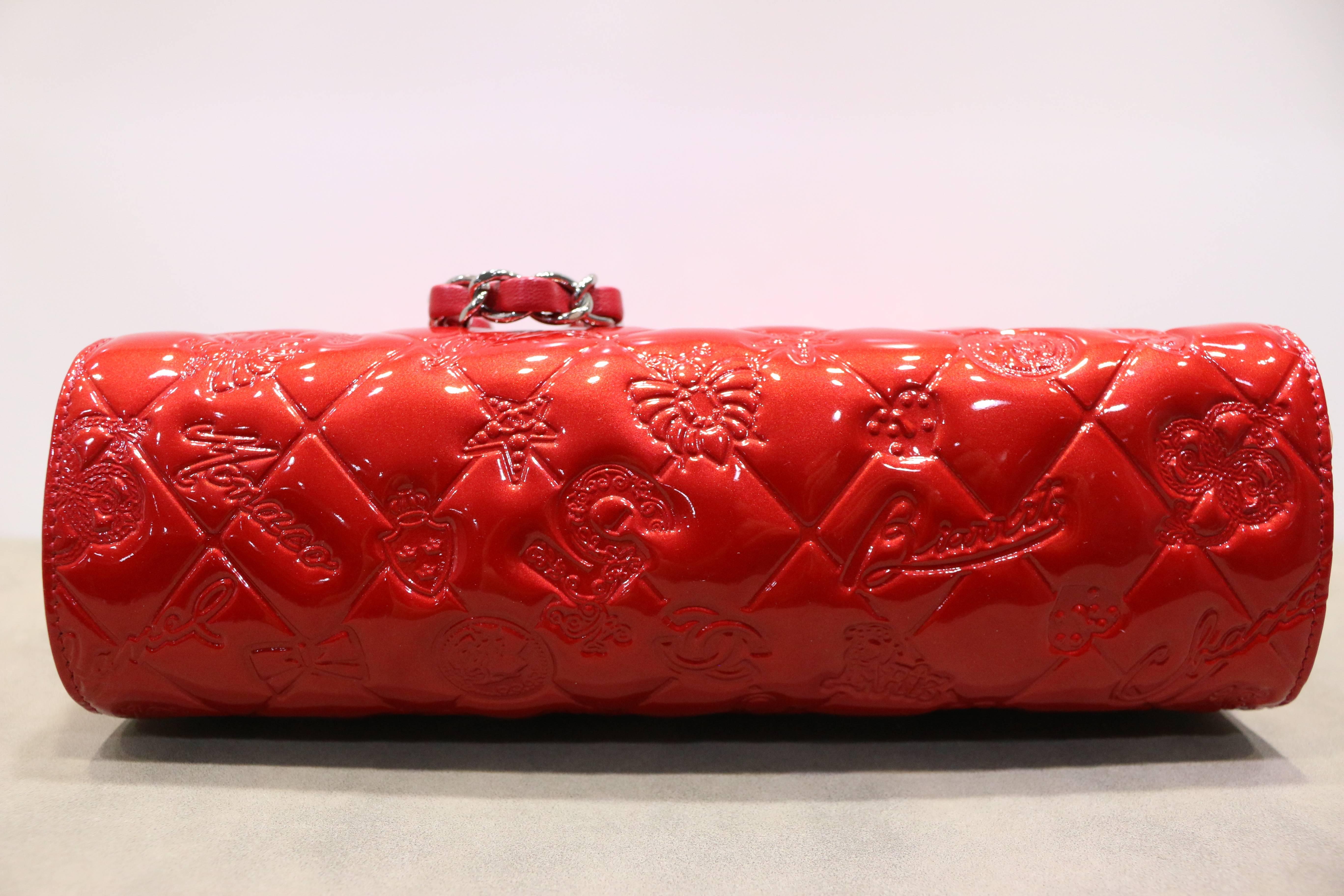 Women's Chanel Red Patent and Lamb Icon motif Porch Bag