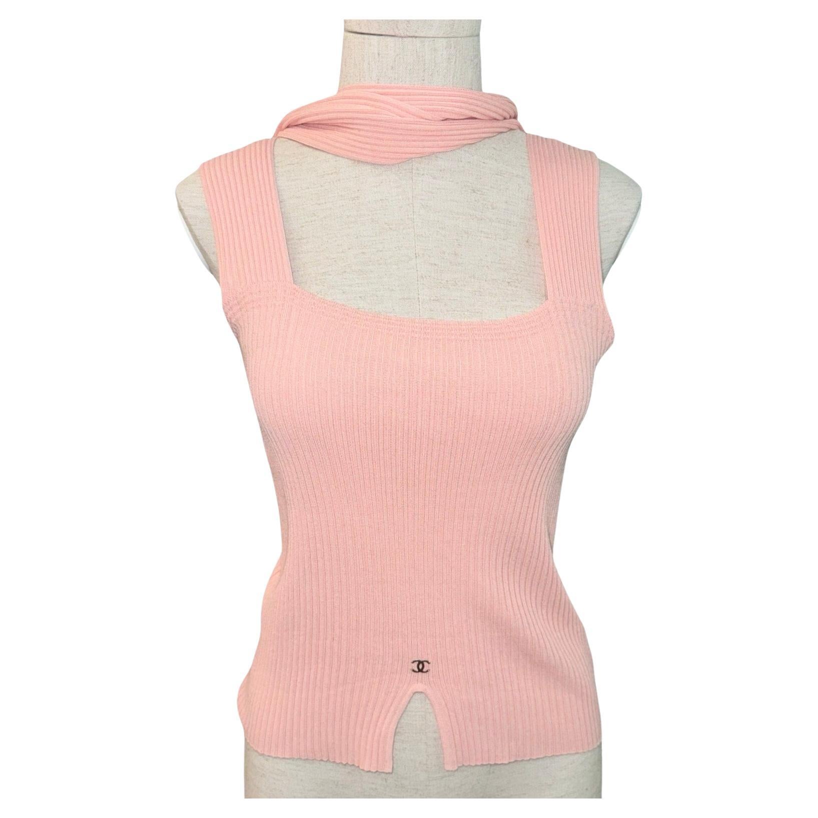 Canotta in maglia rosa Chanel in vendita