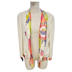 Chanel cream tweed  floral printed silk chiffon jacket