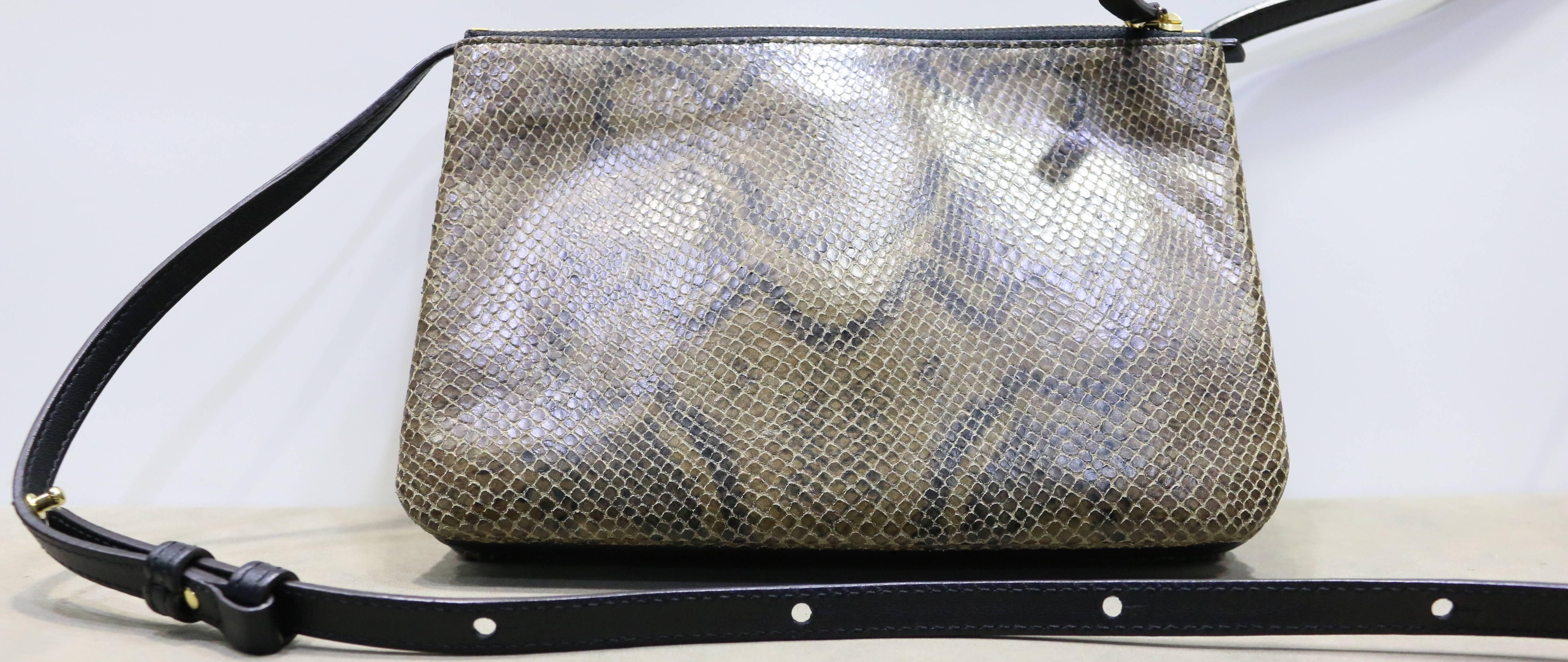 Celine Mini Trio Embossed Python and Black Leather Pouches with Strap  2