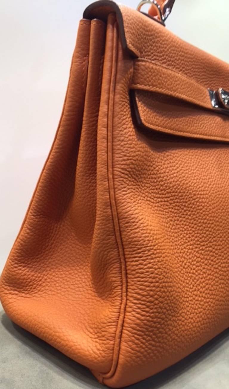 Women's Hermes 32cm Kelly Retourne Bag Orange Togo Leather in Palladium Plated 