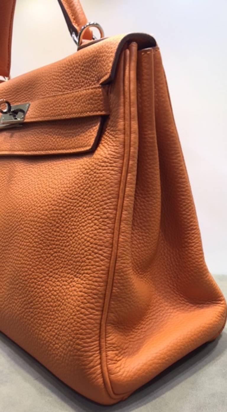 Hermes 32cm Kelly Retourne Bag Orange Togo Leather in Palladium Plated  1