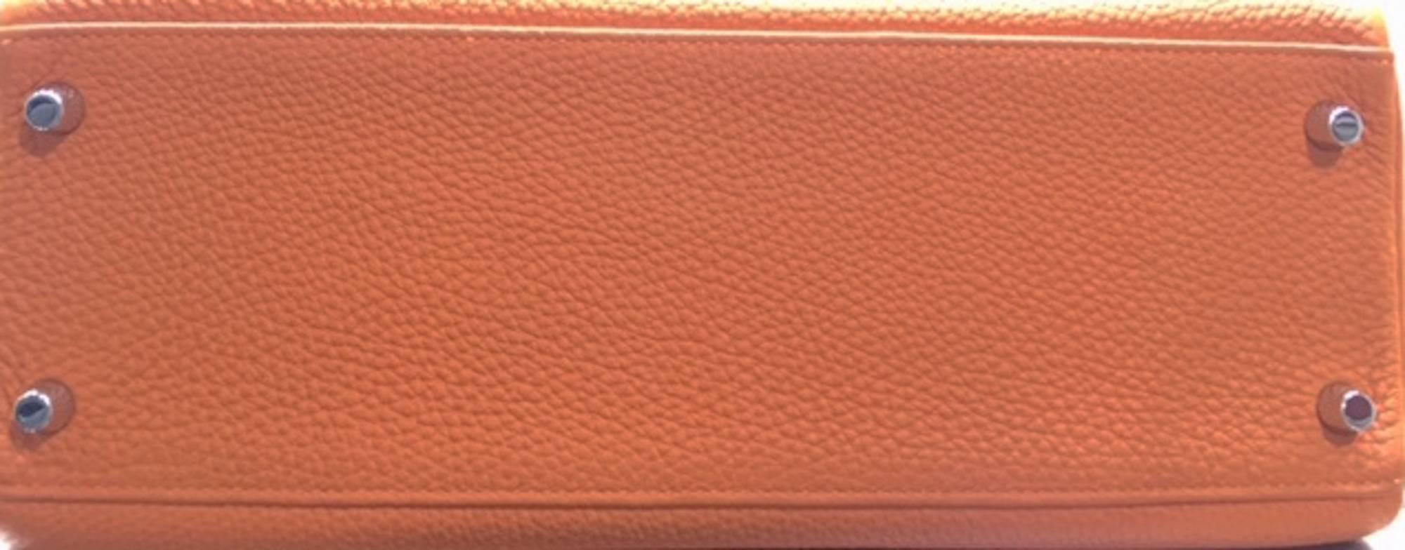 Hermes 32cm Kelly Retourne Bag Orange Togo Leather in Palladium Plated  3
