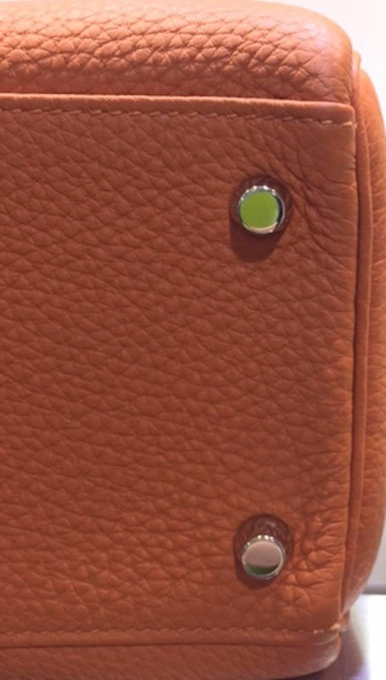 Hermes 32cm Kelly Retourne Bag Orange Togo Leather in Palladium Plated  4