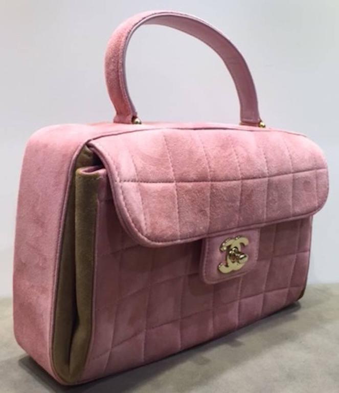 Chanel Pink Suede Quilted Handbag at 1stDibs