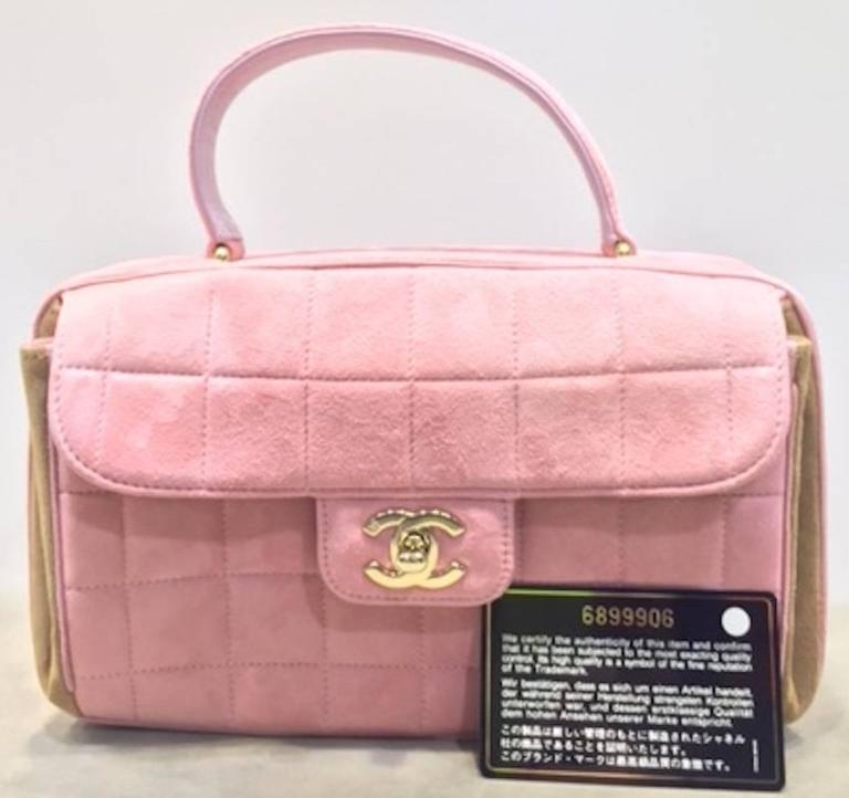 Chanel Pink Suede Quilted Handbag at 1stDibs