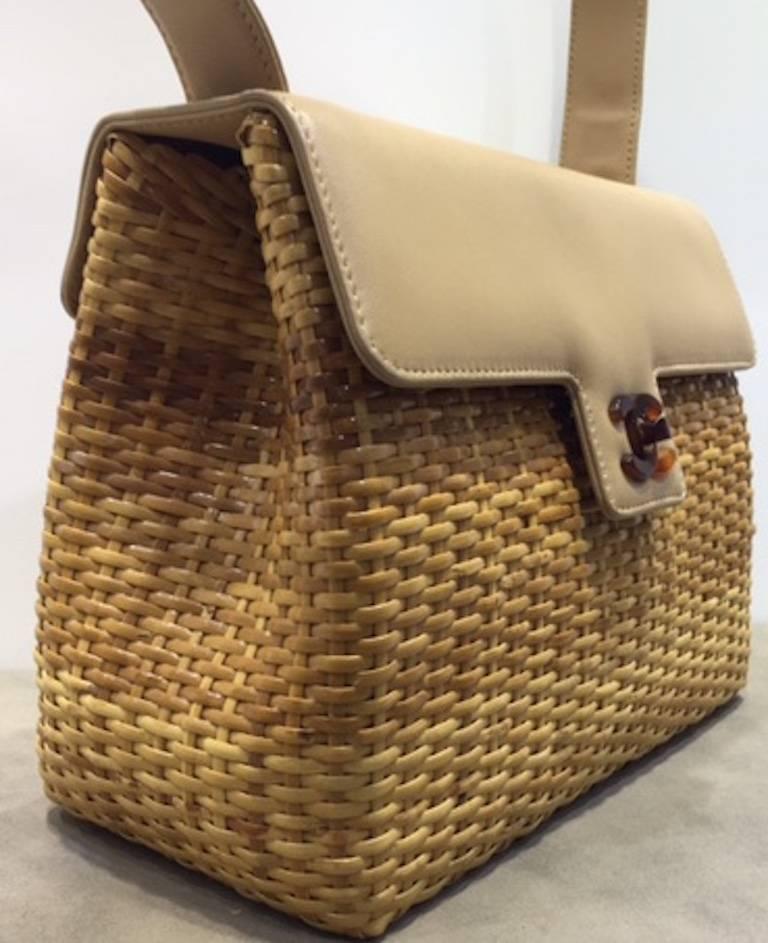 Brown Chanel Ivory Leather and Bamboo Bastet Flap Shoulder Bag 