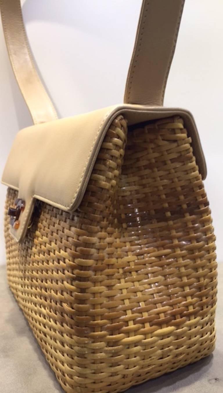Chanel Ivory Leather and Bamboo Bastet Flap Shoulder Bag  In Excellent Condition In Sheung Wan, HK