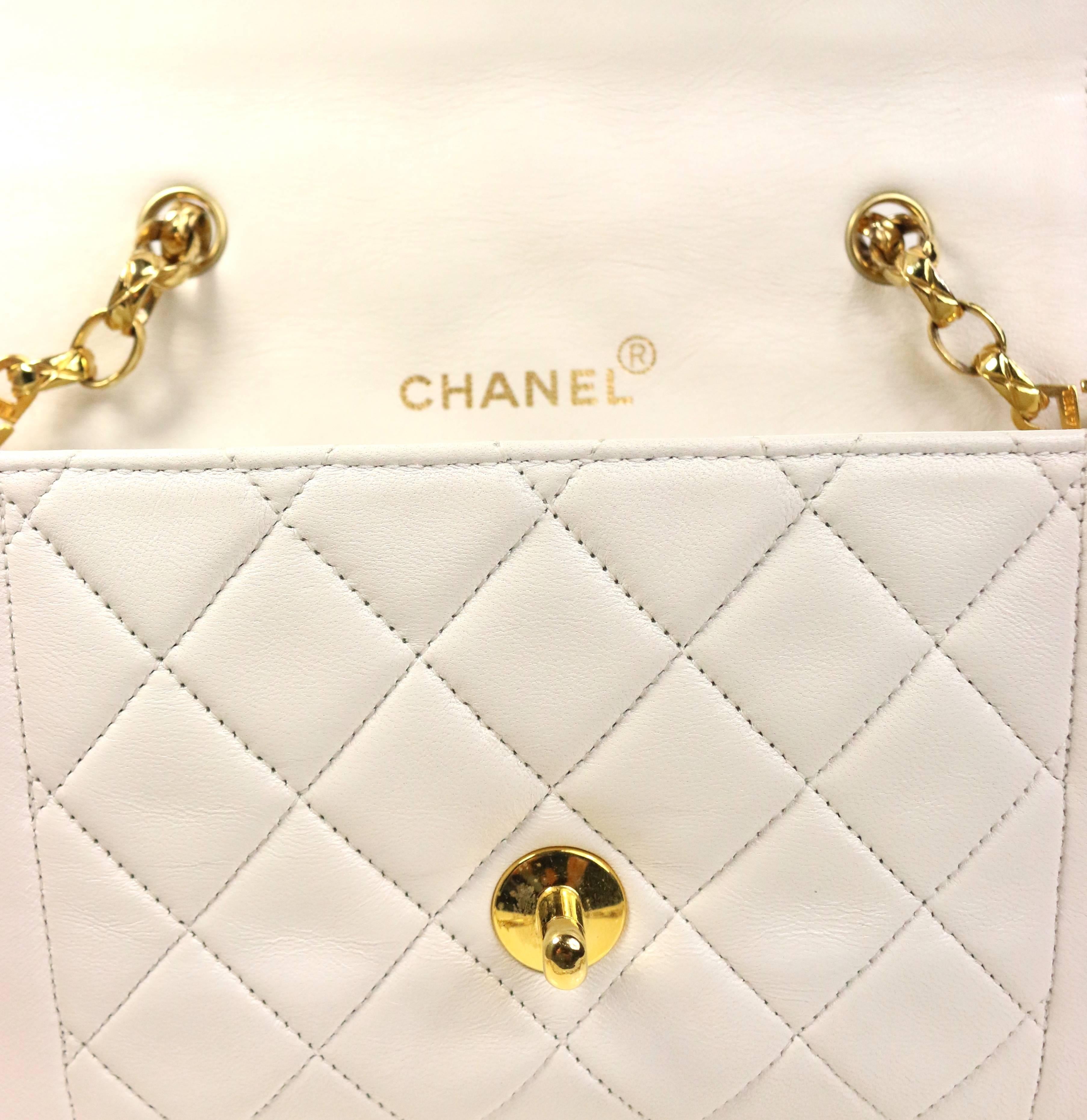 Women's Chanel White Quilted Lambskin Mini Flap Bag with Gold Chain