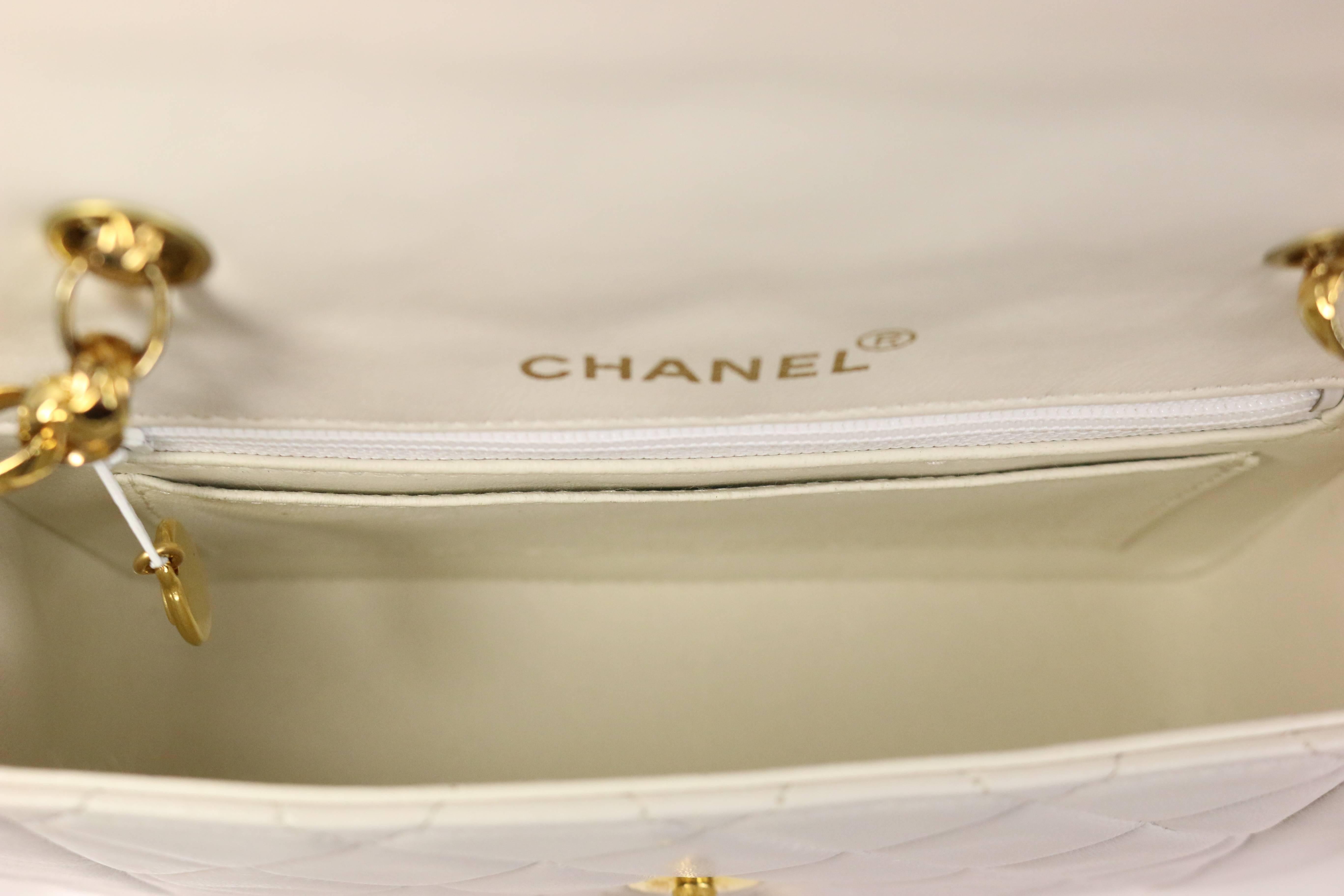 Chanel White Quilted Lambskin Mini Flap Bag with Gold Chain 2
