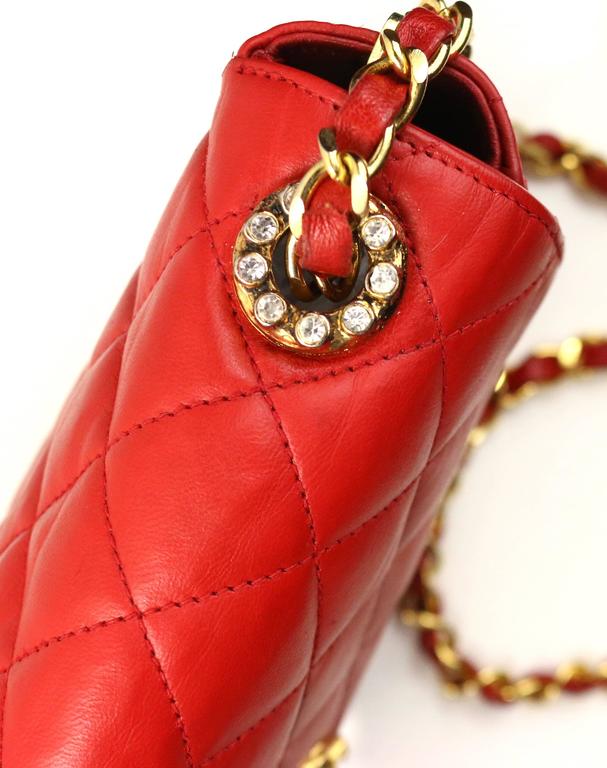 Chanel Vintage Chanel 8 Red Quilted Leather Shoulder Flap Bag Large