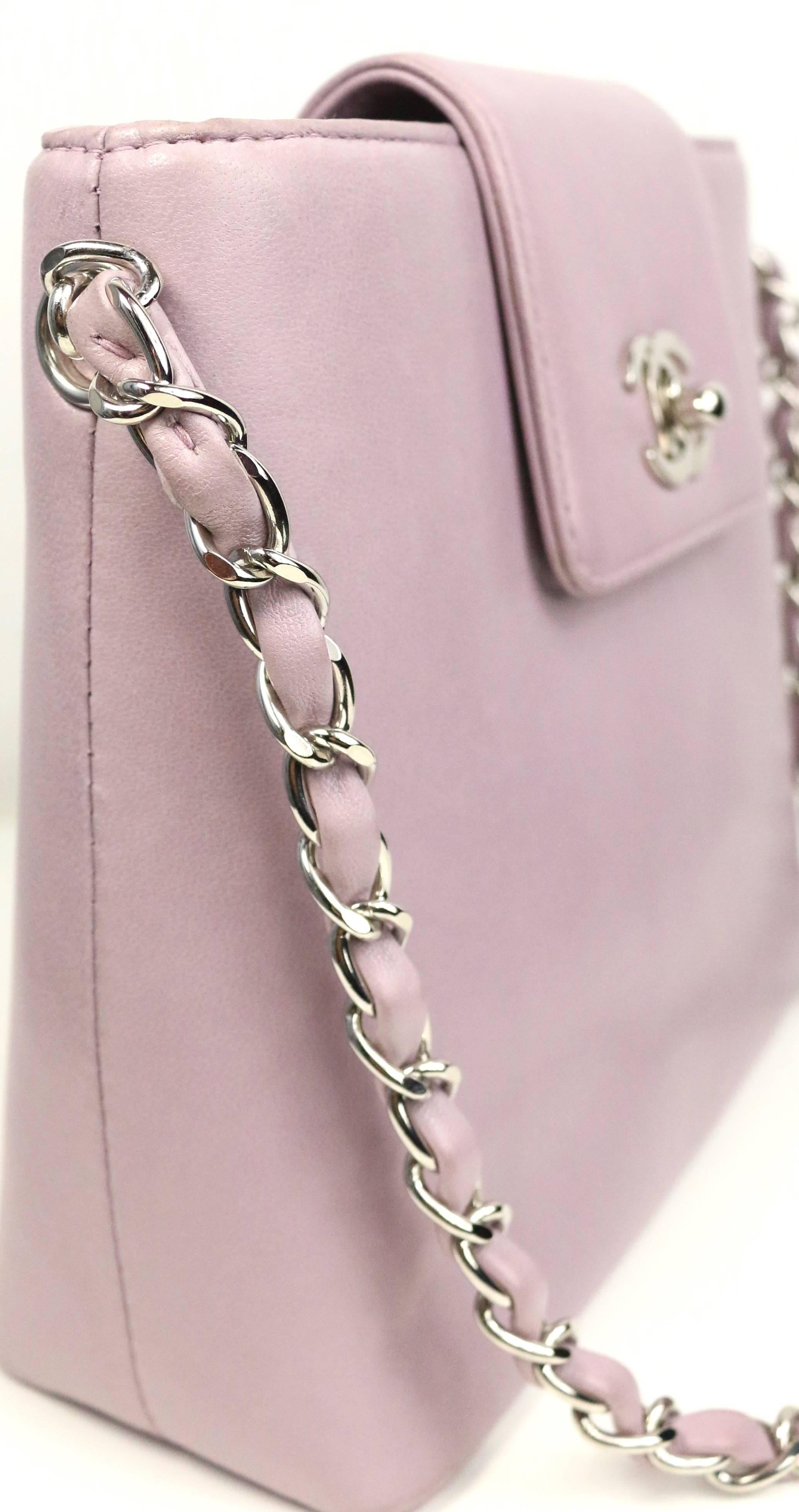 Beige Chanel Purple Lambskin Leather Silver Chain Mini Handbag
